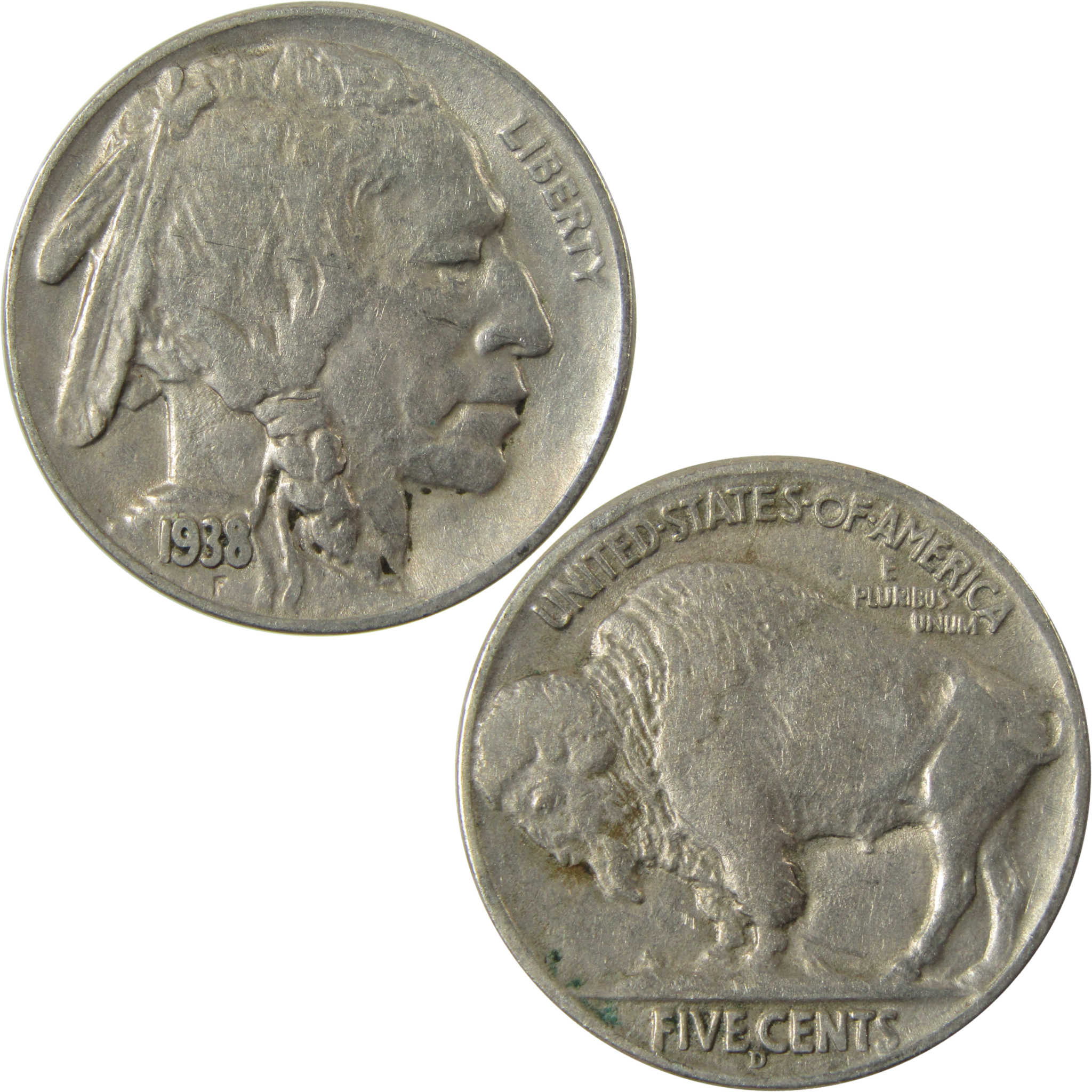 1938 D Indian Head Buffalo Nickel VF Very Fine 5c Coin SKU:I28331