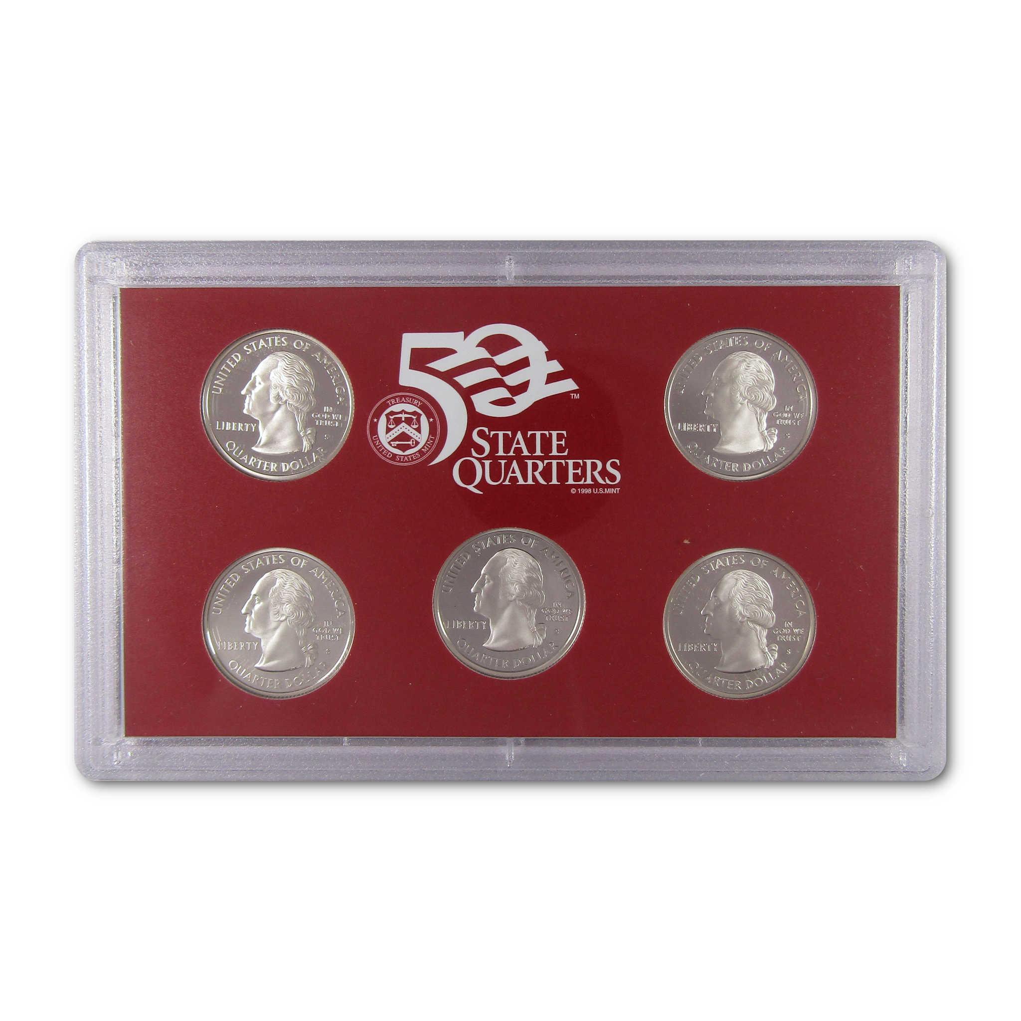 50 State Quarters collectible coin set in protective display case on red background