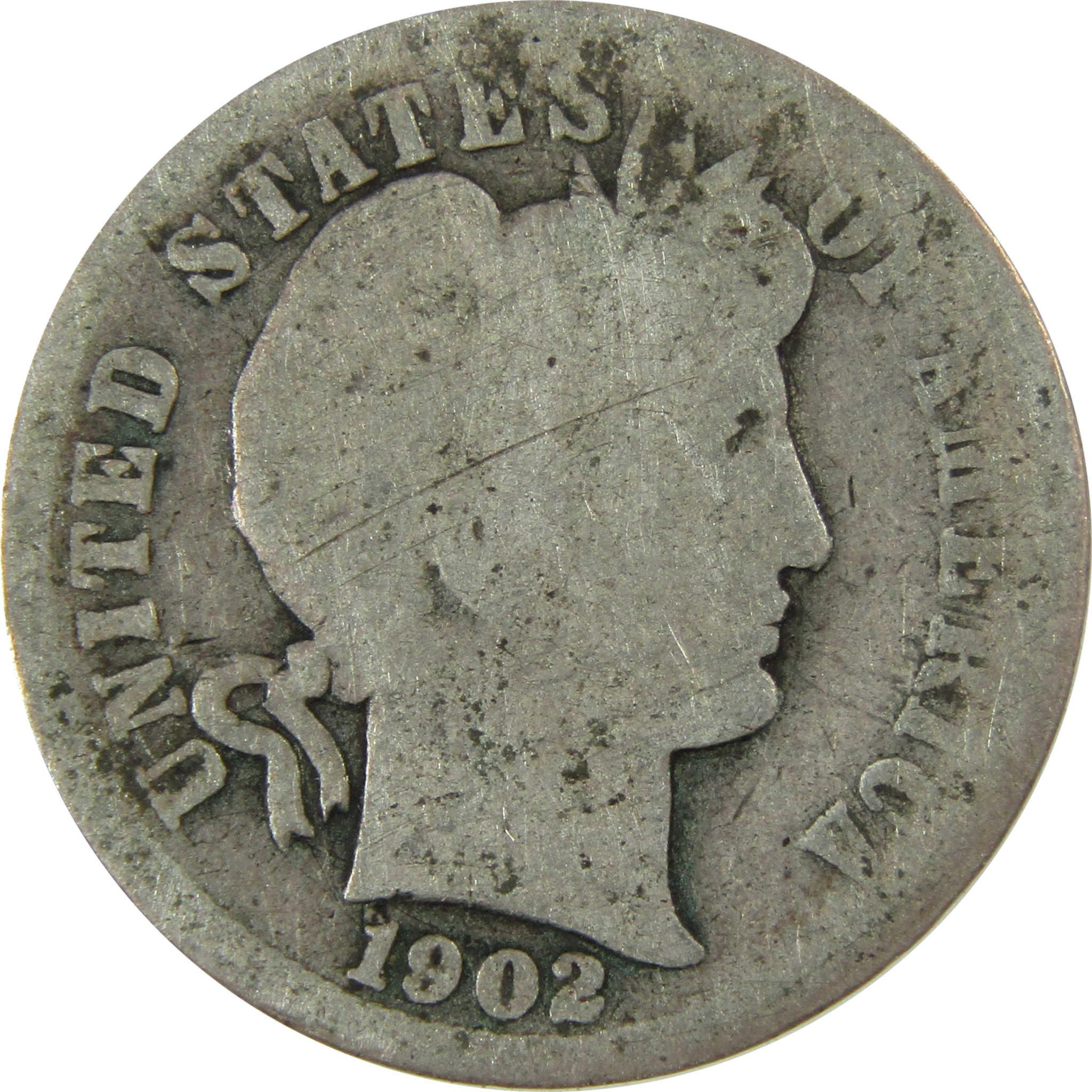 1902 Barber Silver Dime AG About Good 10c Coin Collectible SKU:CP723