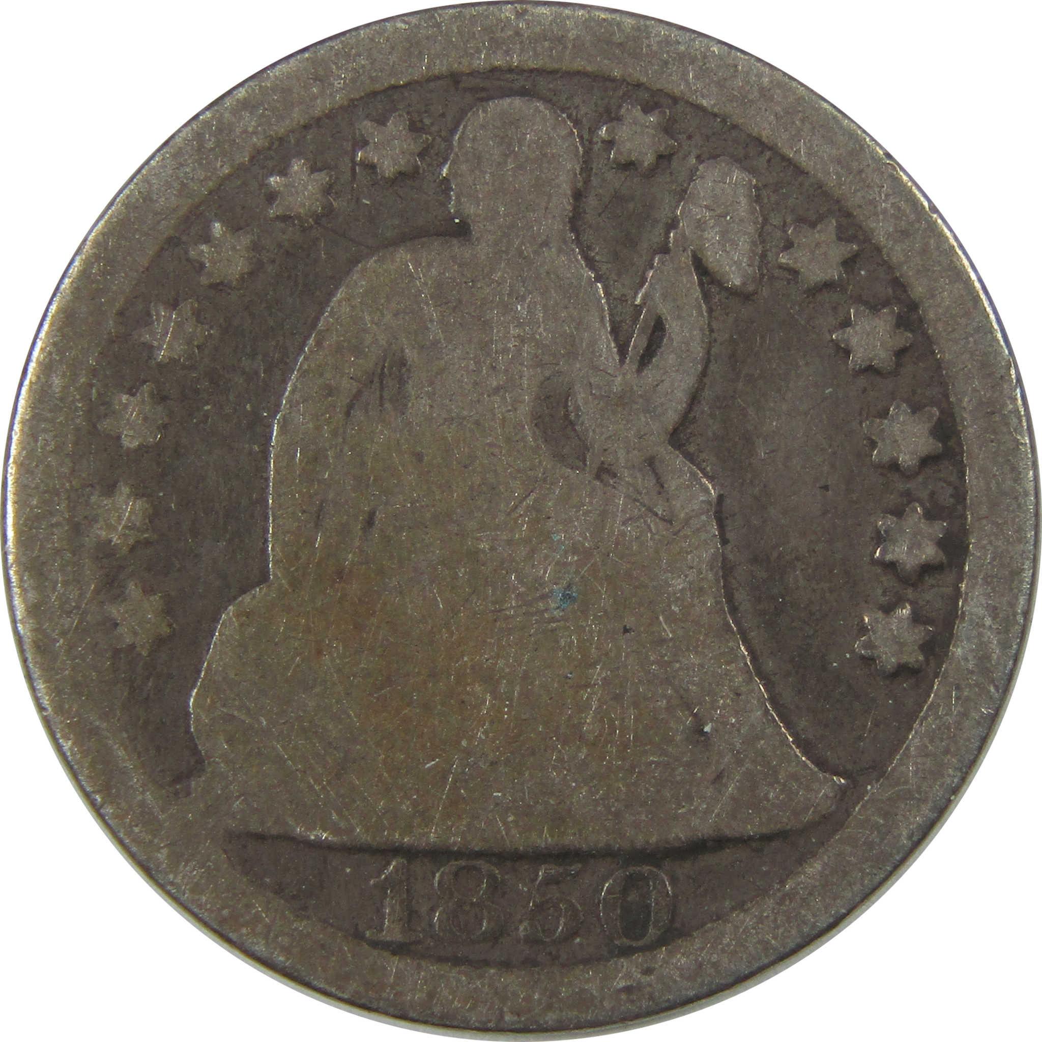 1850 Seated Liberty Silver Dime G Good 10c Coin Collectible SKU:I24038