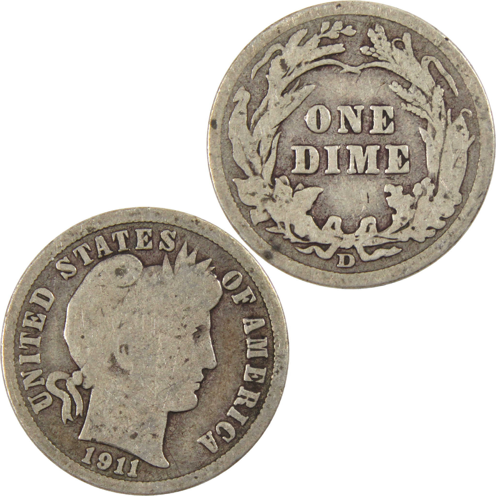 1911 D Barber Dime G Good Silver 10c Coin