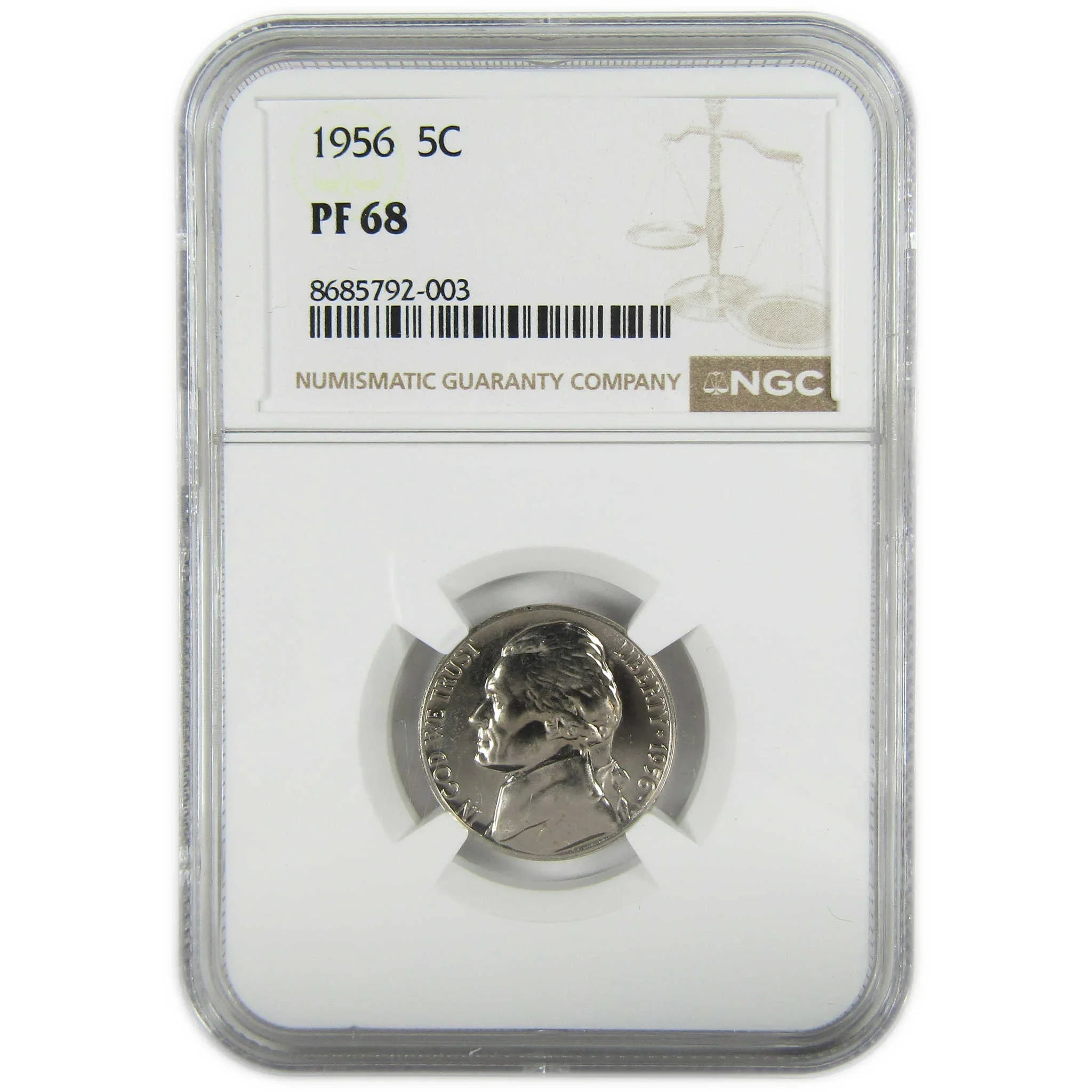 1956 Jefferson Nickel PF 68 NGC Proof 5c Coin Collectible SKU:I27384