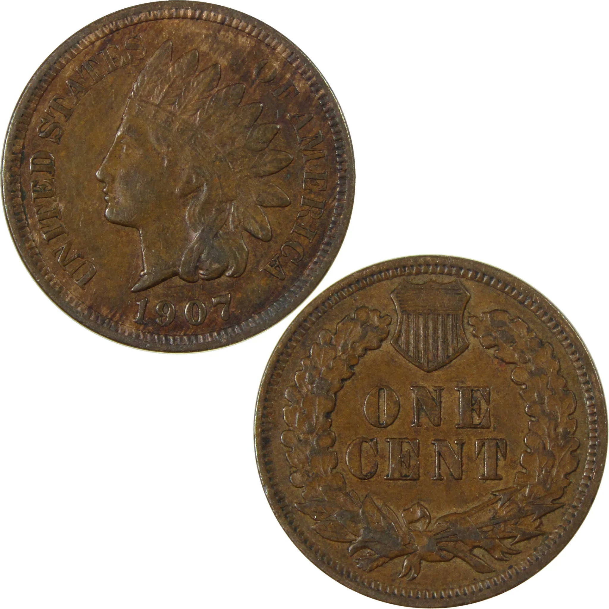 1907 Indian Head Cent AU About Uncirculated Penny 1c Coin SKU:I26949