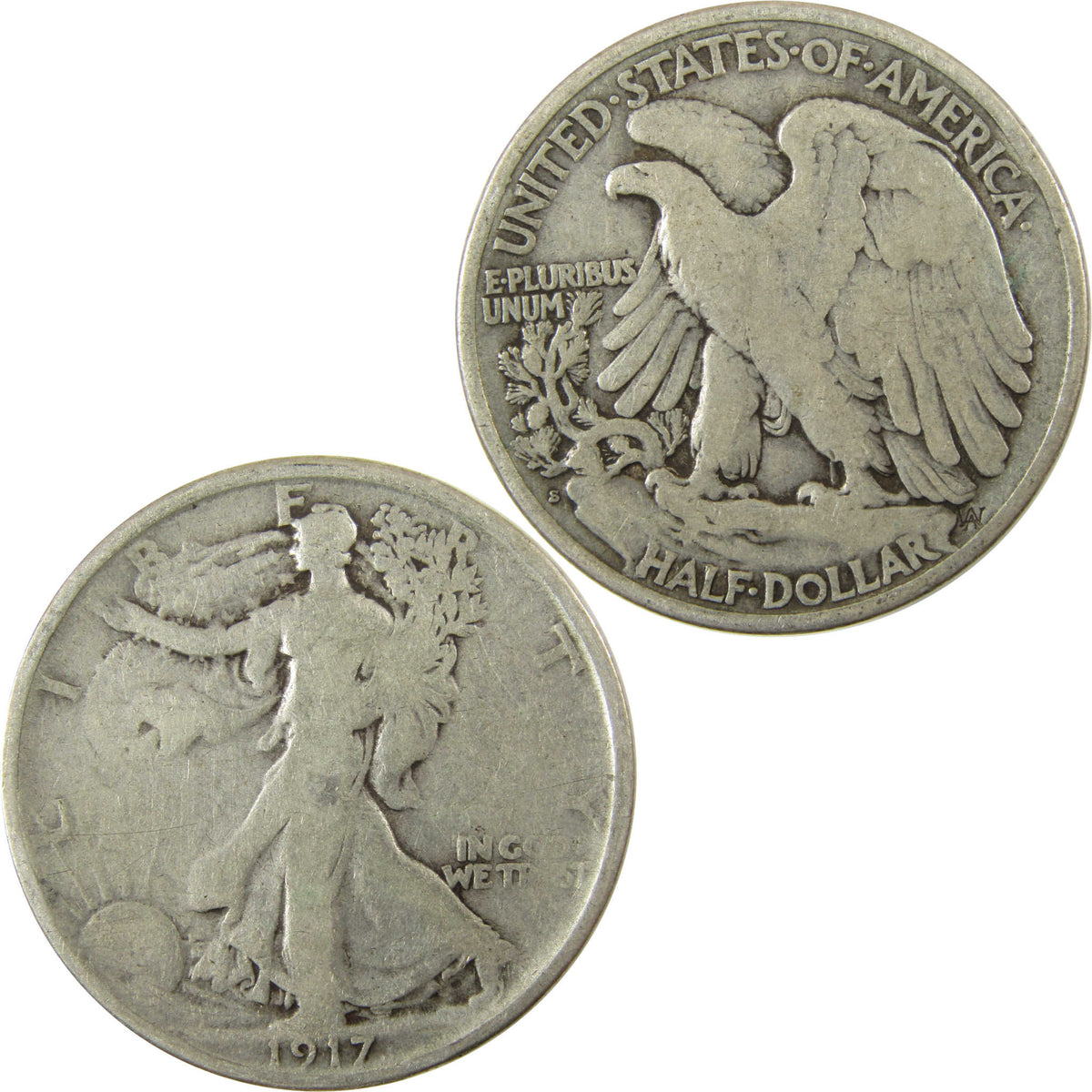 1917 S Reverse Liberty Walking Silver 50c VG Very Good SKU:I29025