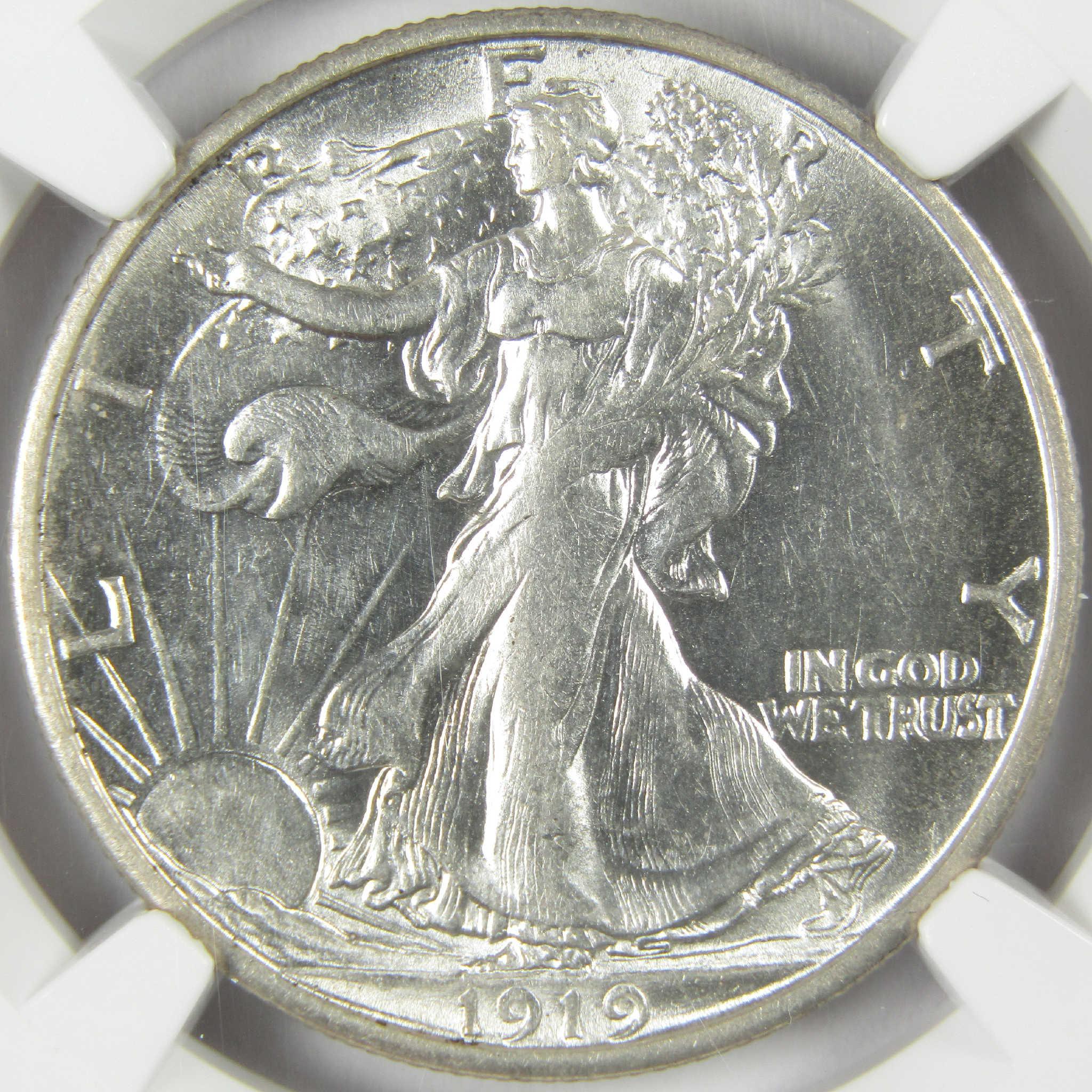 1919 S Liberty Walking Silver Half Dollar AU 58 NGC 50c Coin