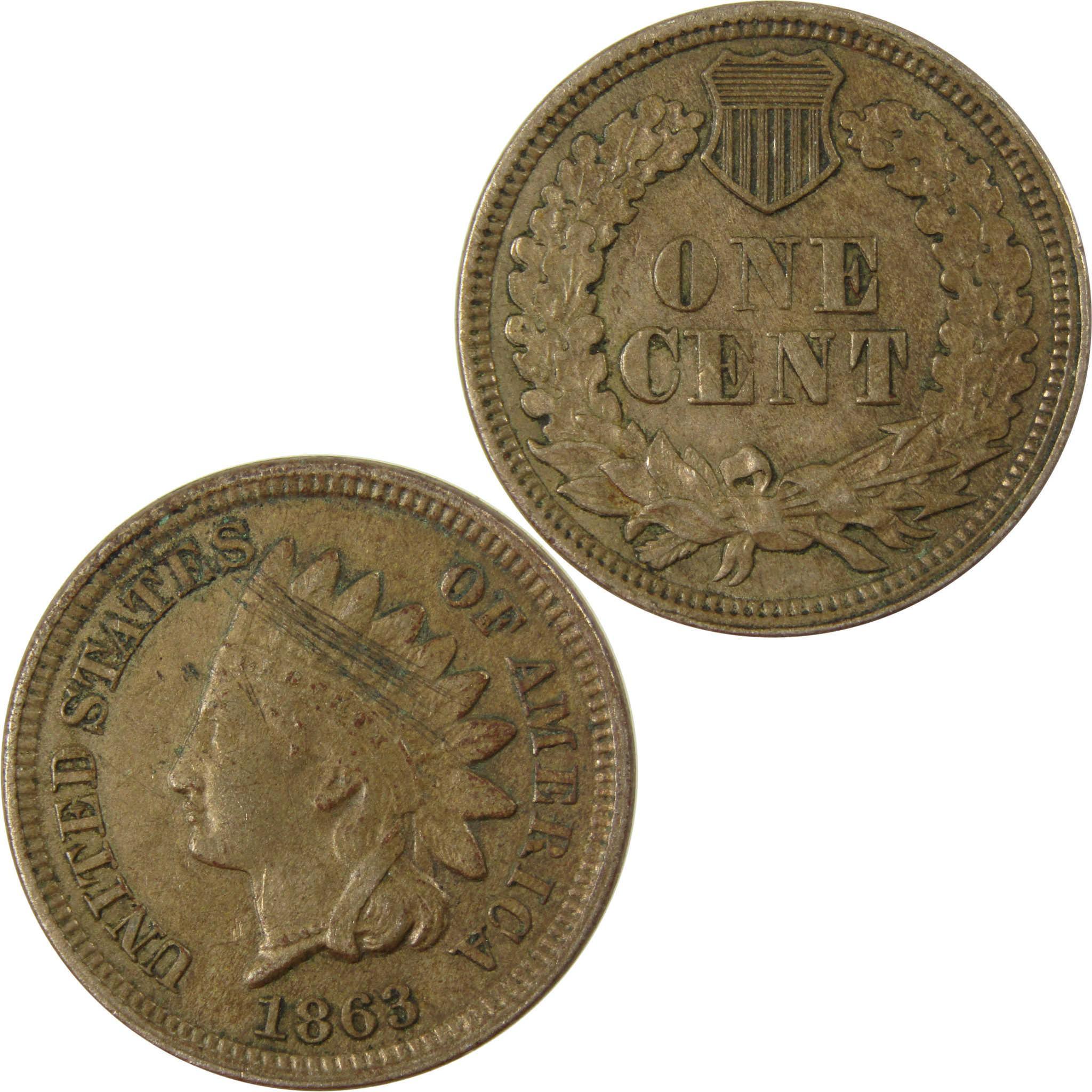 1863 Indian Head Cent XF EF Extremely Fine Details Penny SKU:CP1226