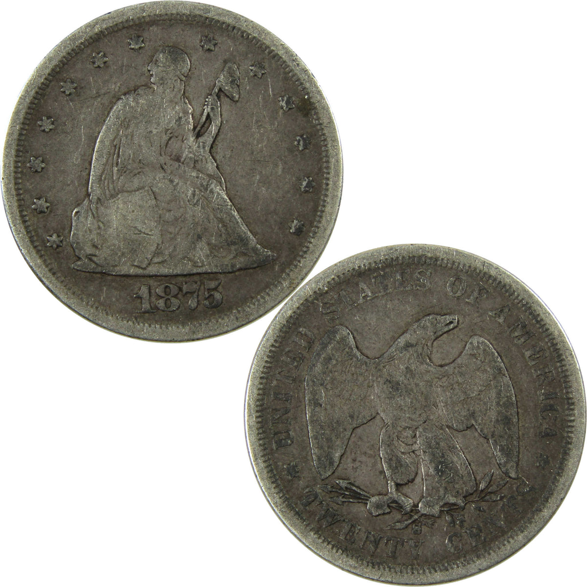 1875 S Seated Liberty Silver Twenty Cent Piece F Fine Coin SKU:CP1708