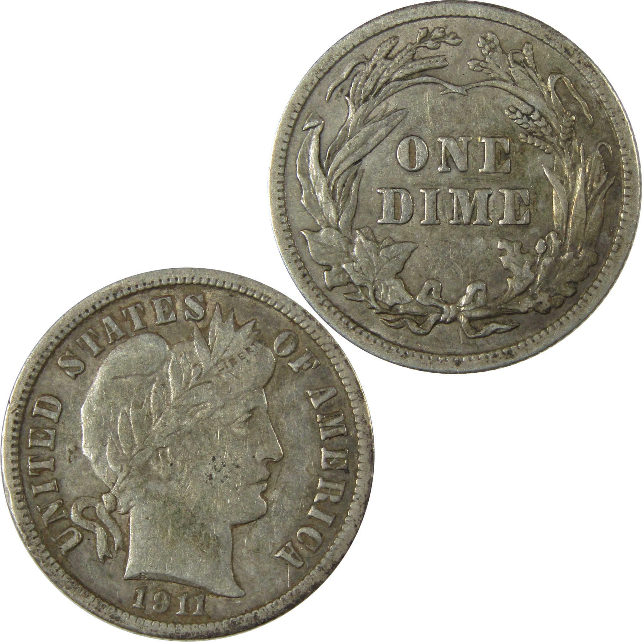 1911 Barber Silver Dime VF Very Fine 10c Coin Collectible SKU:CP993