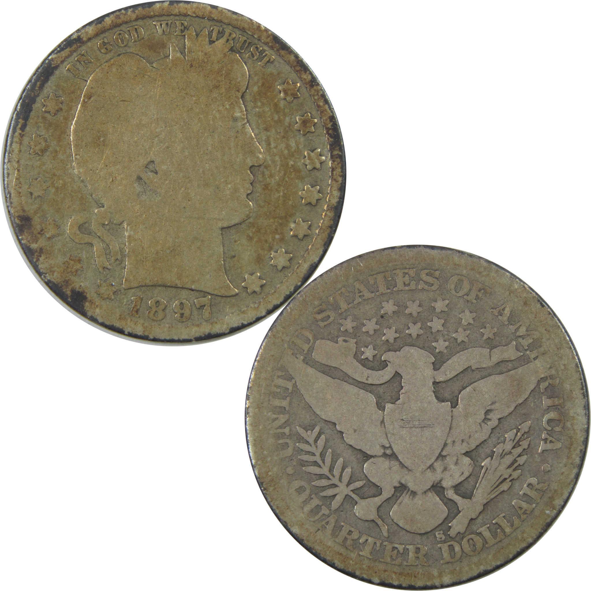 1897 S Barber Quarter AG About Good Silver 25c Coin SKU:I15435