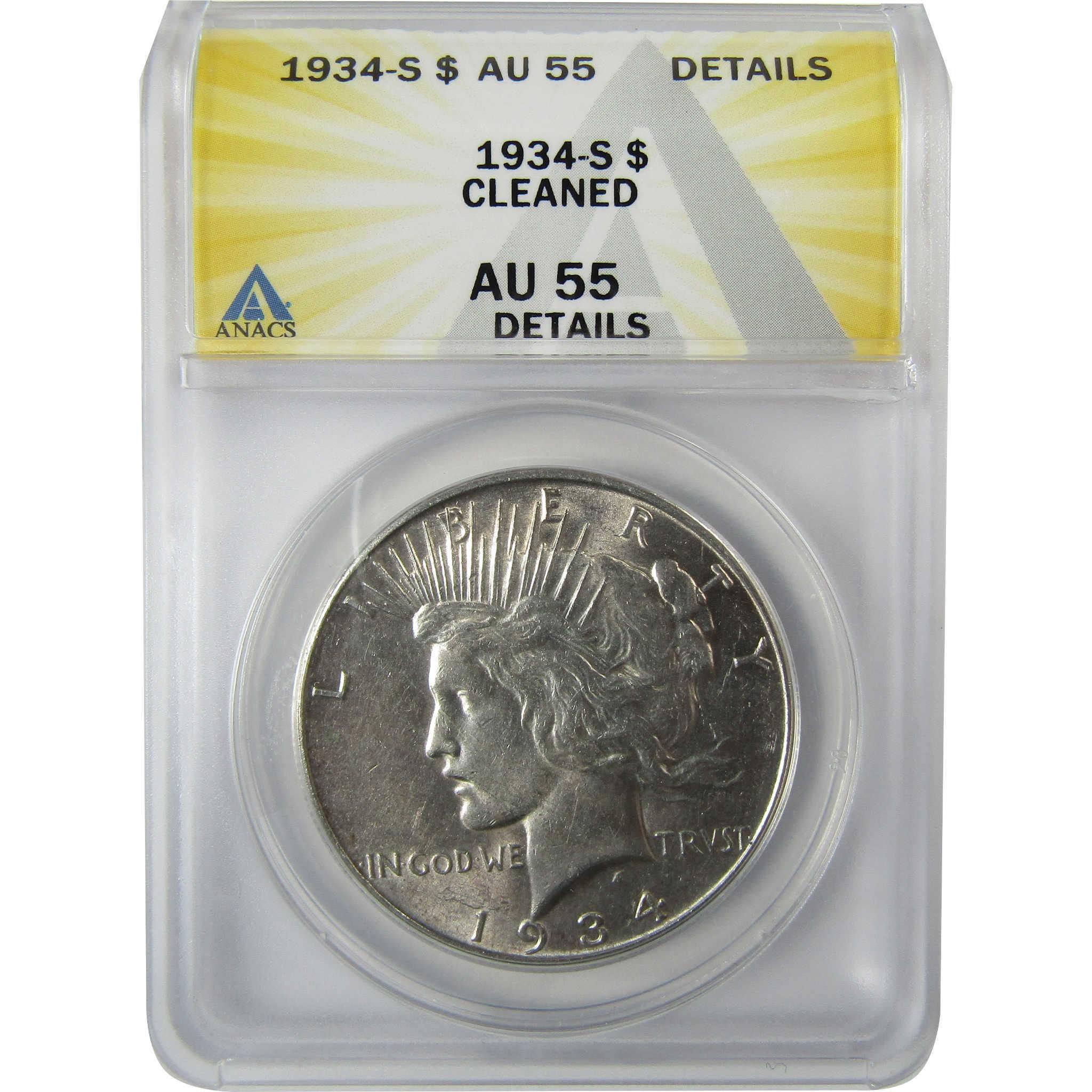 1934 S Peace Silver Dollar AU 55 Details ANACS $1 Coin SKU:CP815