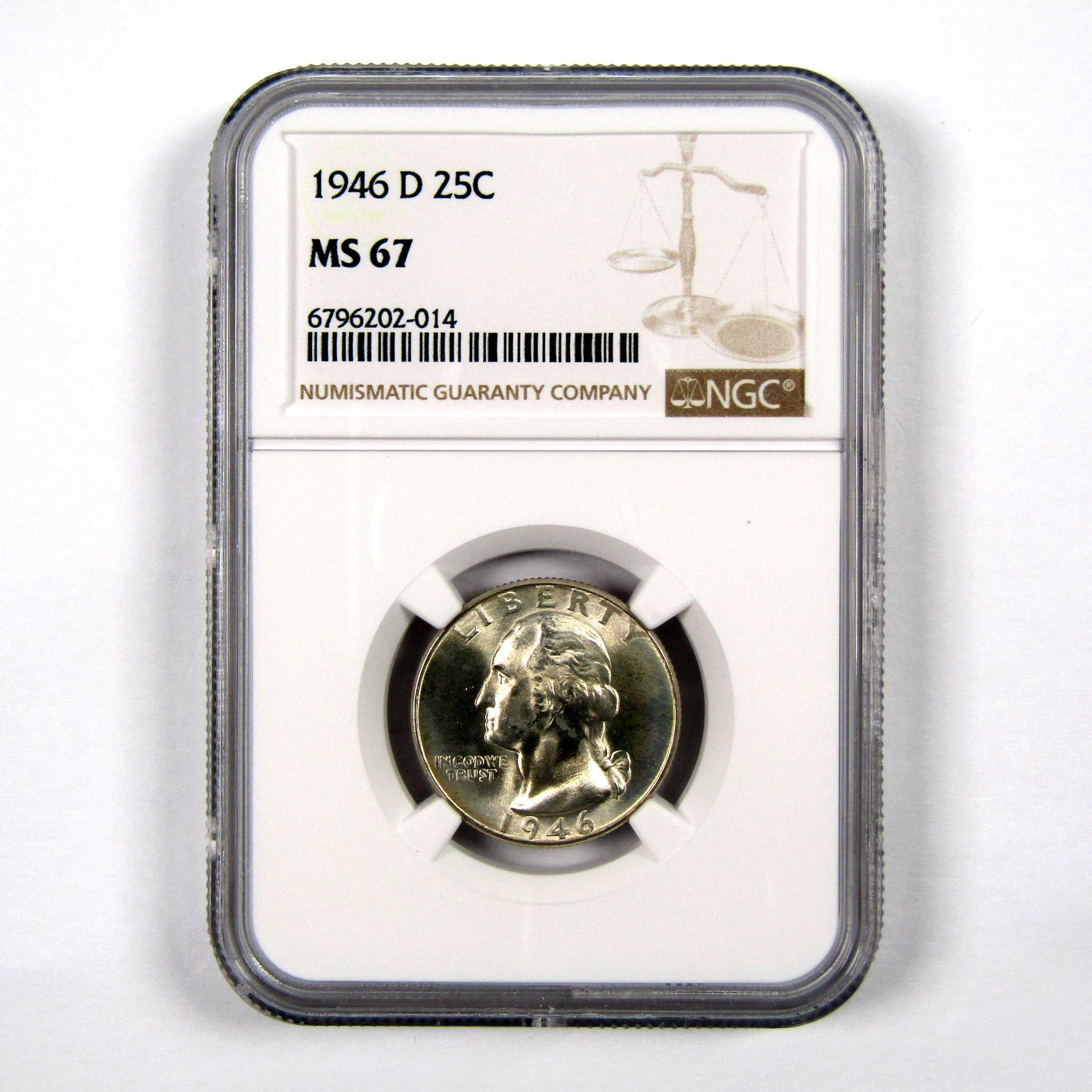 1946 D Washington Quarter MS 67 NGC 90% Silver 25c Unc SKU:I9233