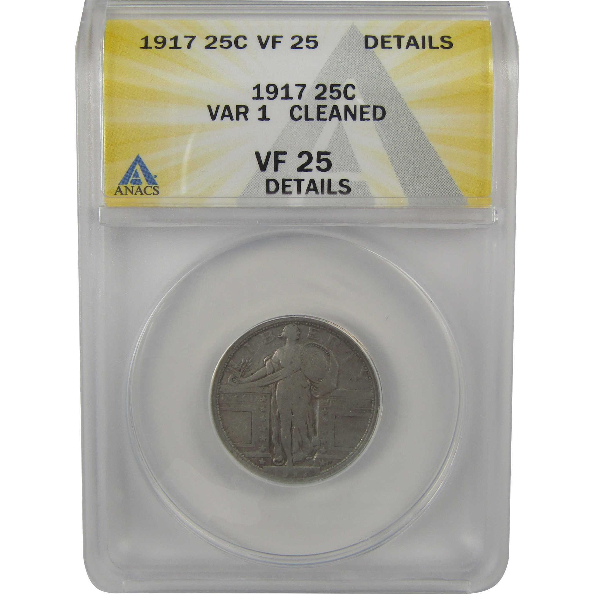 1917 Type 1 Standing Liberty Quarter VF 25 Details ANACS SKU:I22335