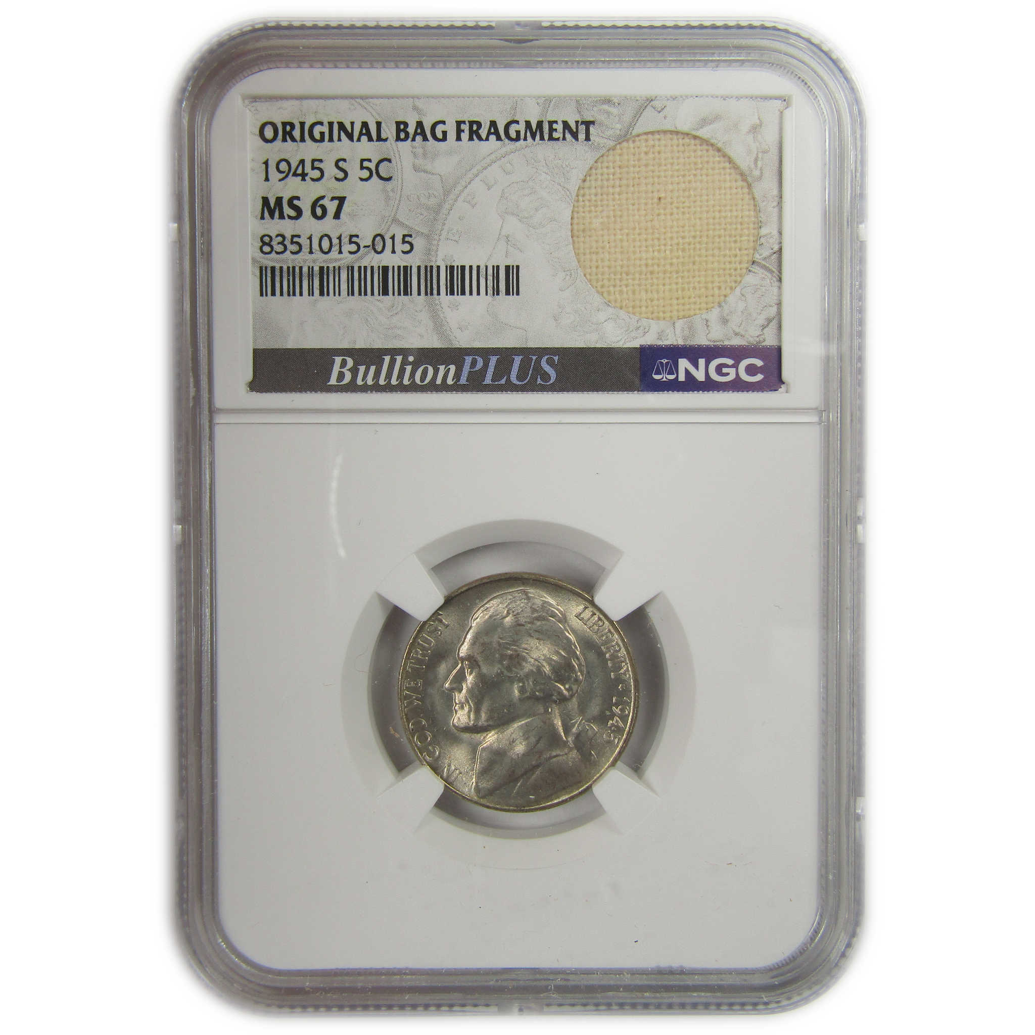 1945 S Jefferson Nickel MS 67 NGC Silver Bag Fragment SKU:I20331