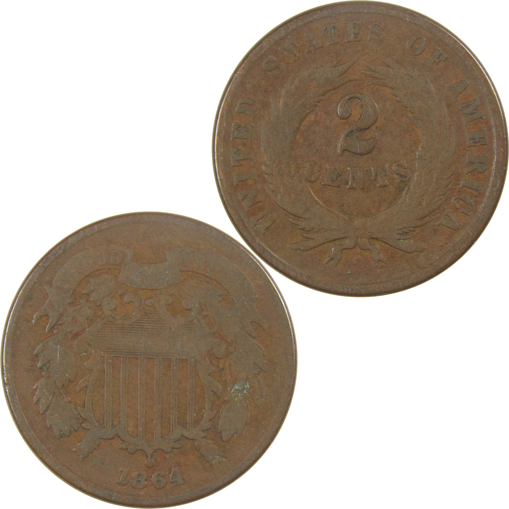 1864 Large Motto Two Cent Piece G Good 2c Coin