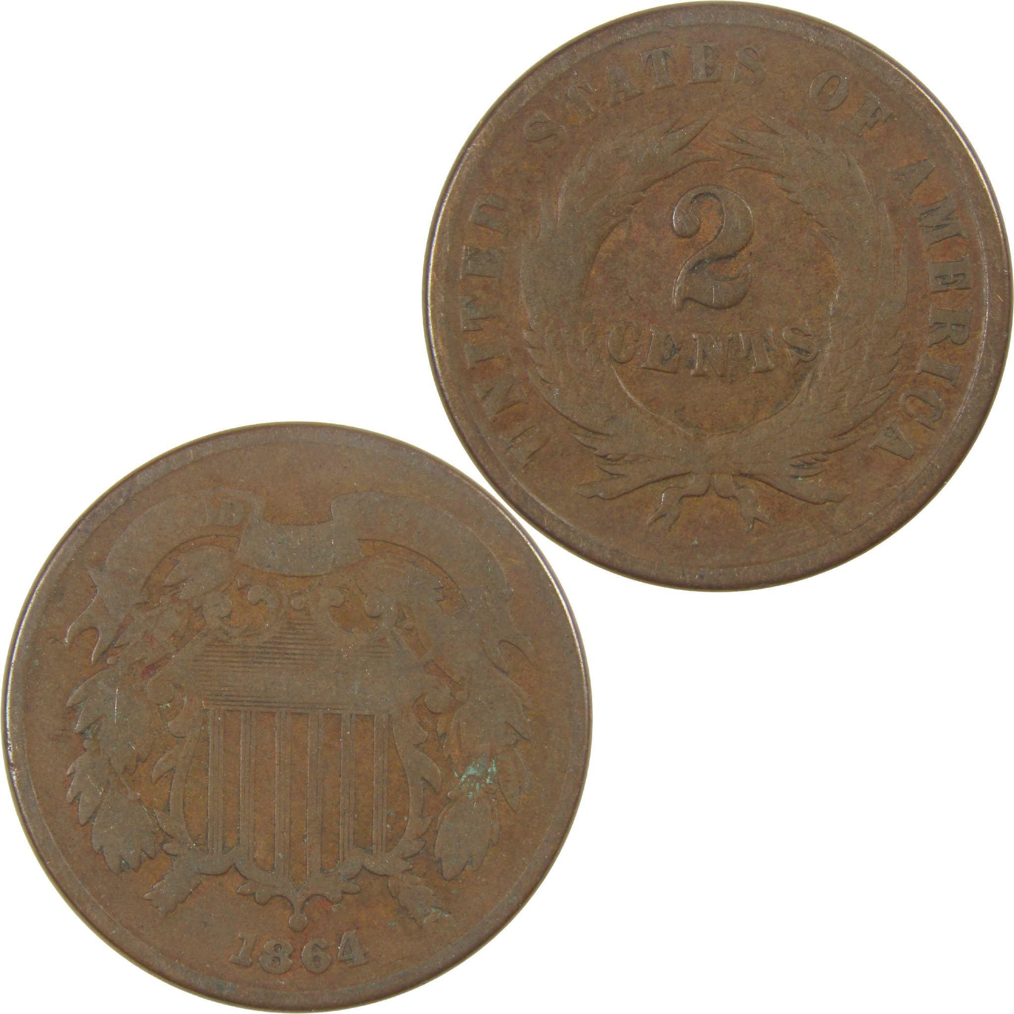 1864 Large Motto Two Cent Piece G Good 2c Coin