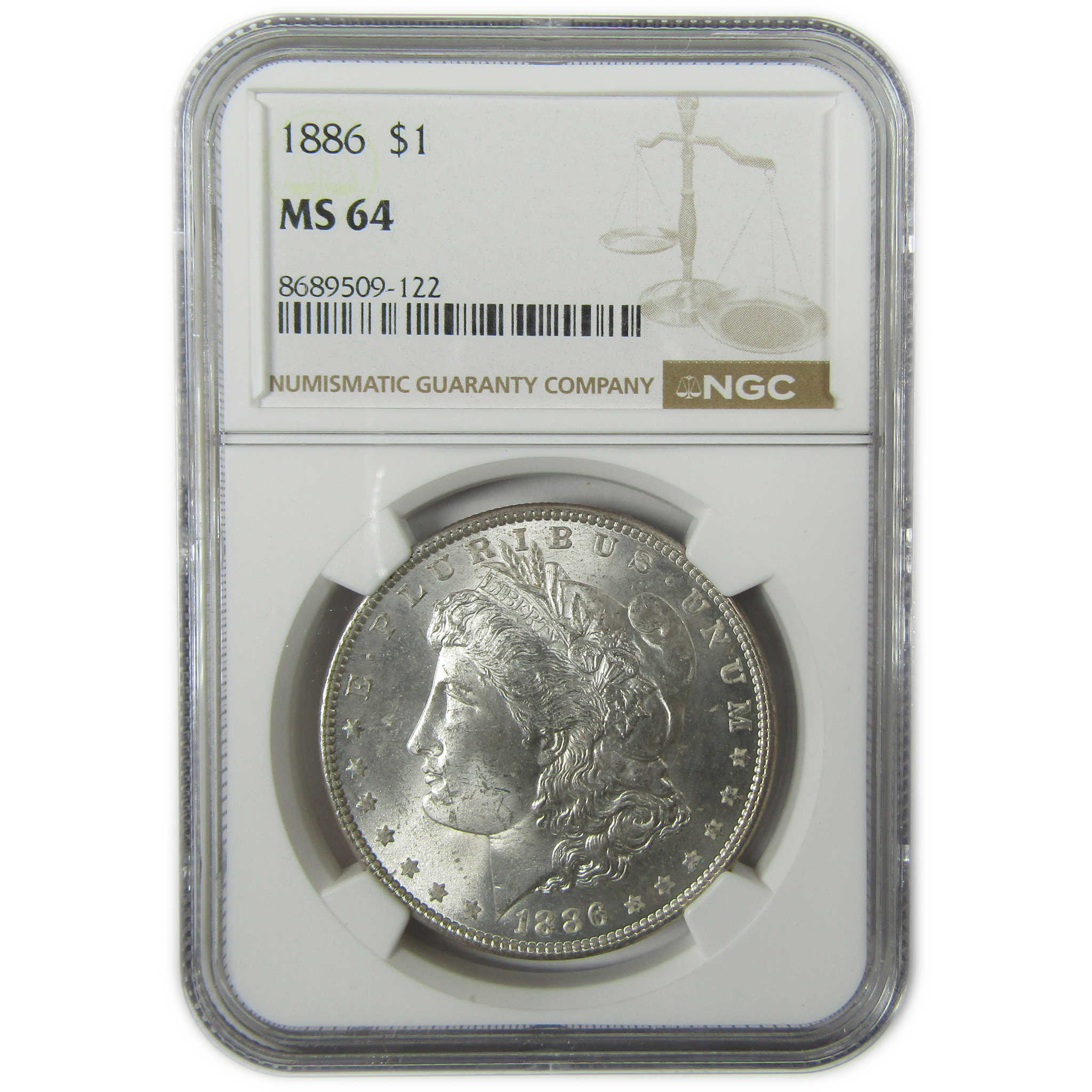 1886 Morgan Silver $1 MS 64 NGC $1 Coin Crescent Toned Rev SKU:CP434