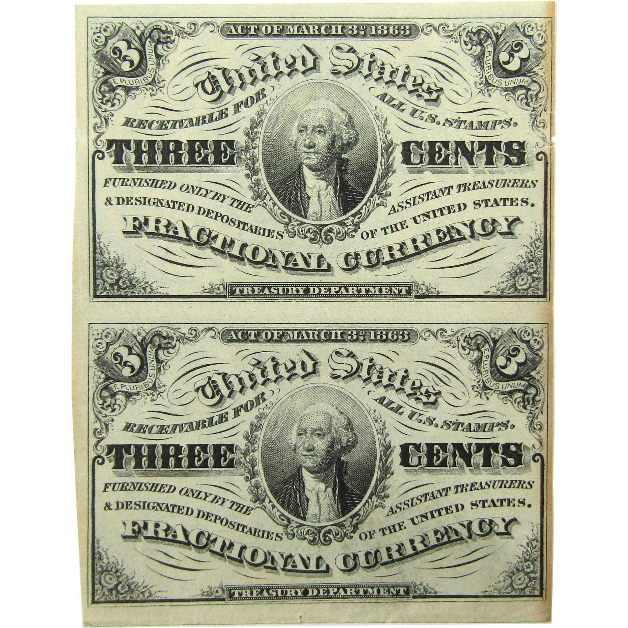 3c Fractional Notes Third Issue Fr 1226 Uncirculated Pair SKU:I26014