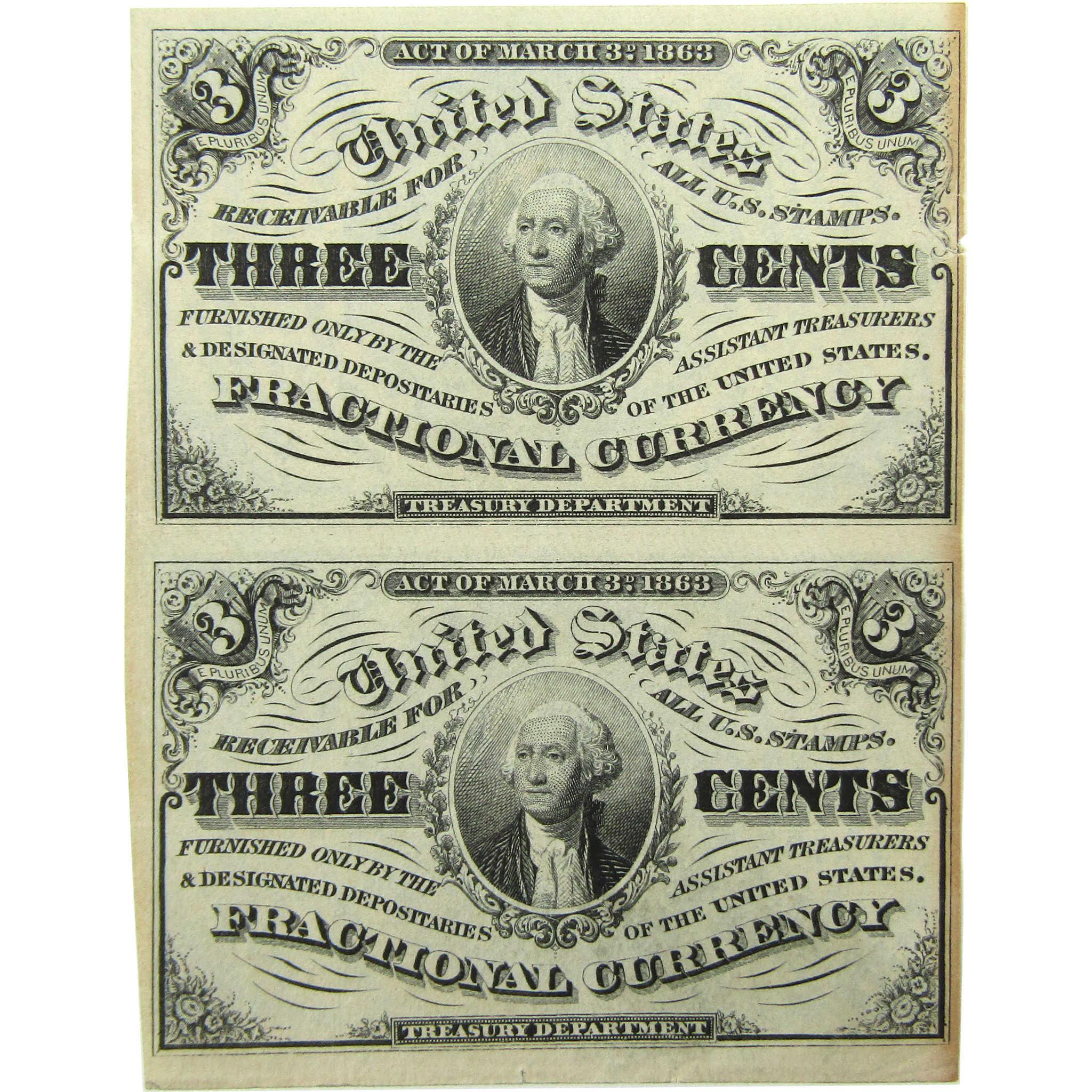3c Fractional Notes Third Issue Fr 1226 Uncirculated Pair SKU:I26014