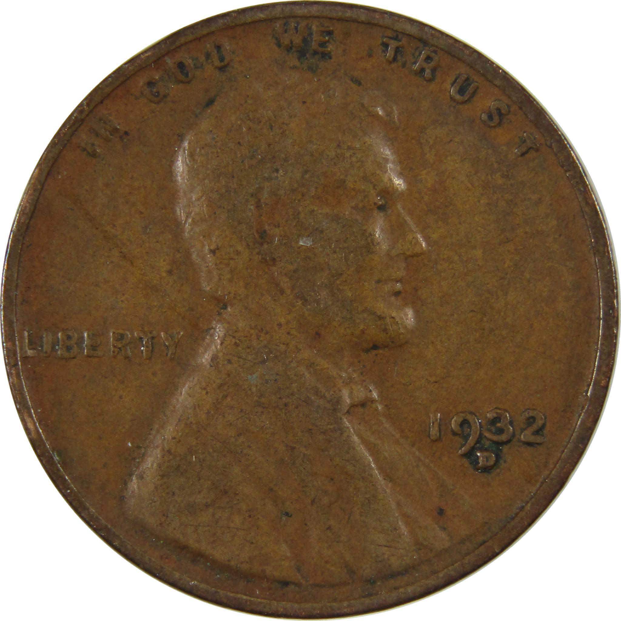 1932 D Lincoln Wheat Cent F Fine Penny 1c Coin Collectible SKU:I27125