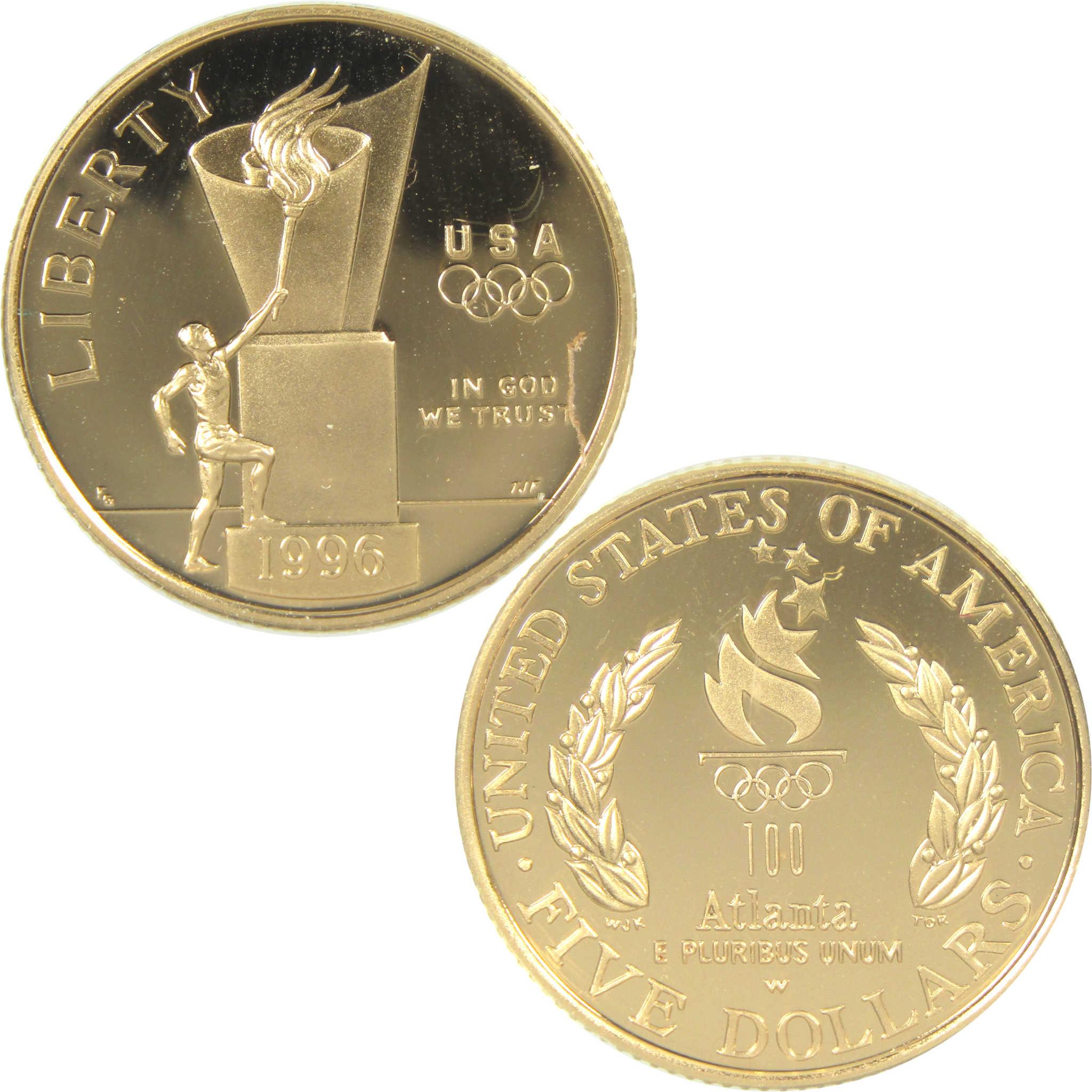 1996 W Atlanta Olympic Games Cauldron Commemorative Gold Proof $5 Coin