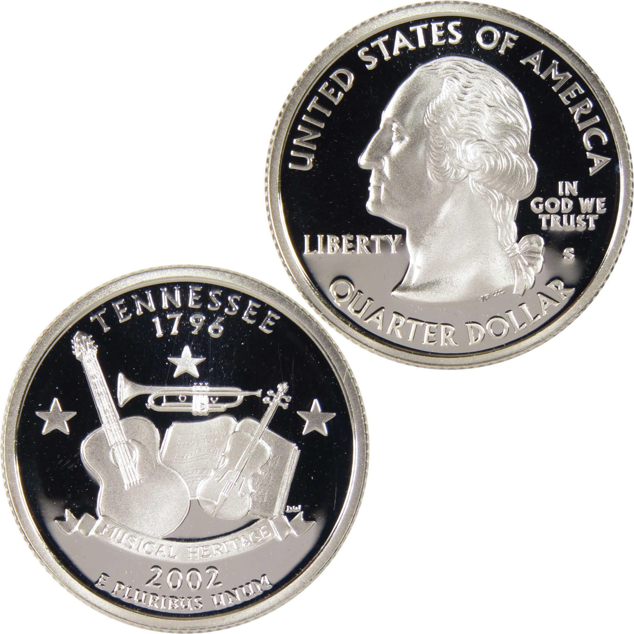 2002 Tennessee state quarter collectible coin with musical instruments design