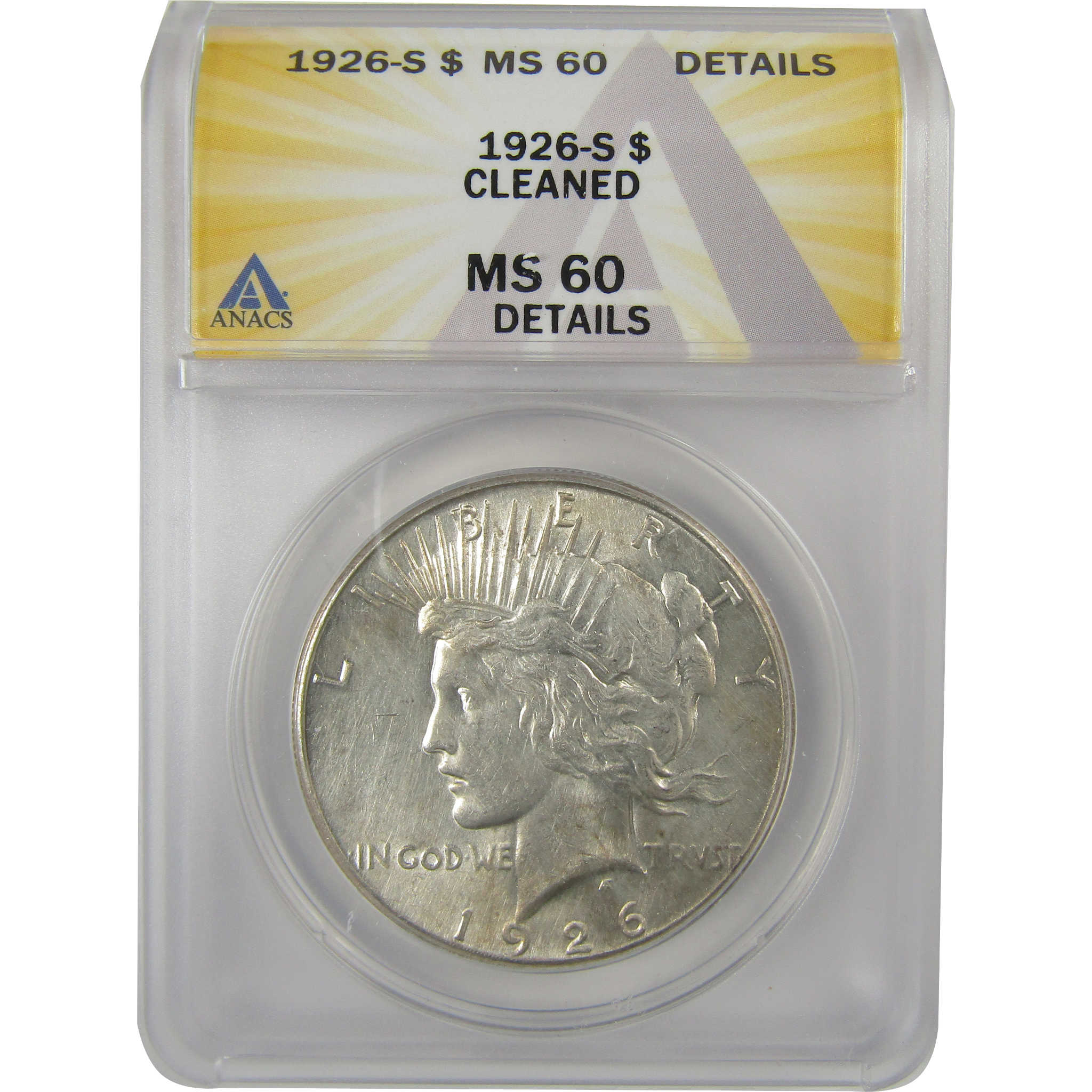1926 S Peace Dollar MS 60 Details ANACS Silver Uncirculated SKU:I20370