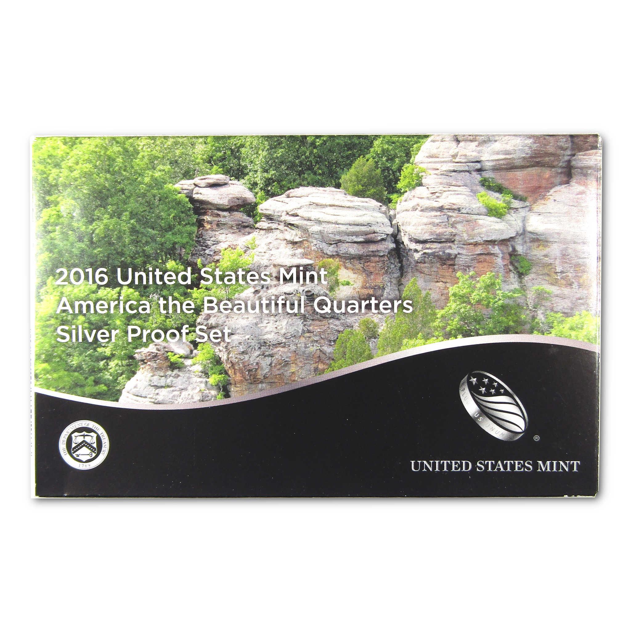2016 United States Mint America the Beautiful Quarters Silver Proof Set box with scenic rock formation