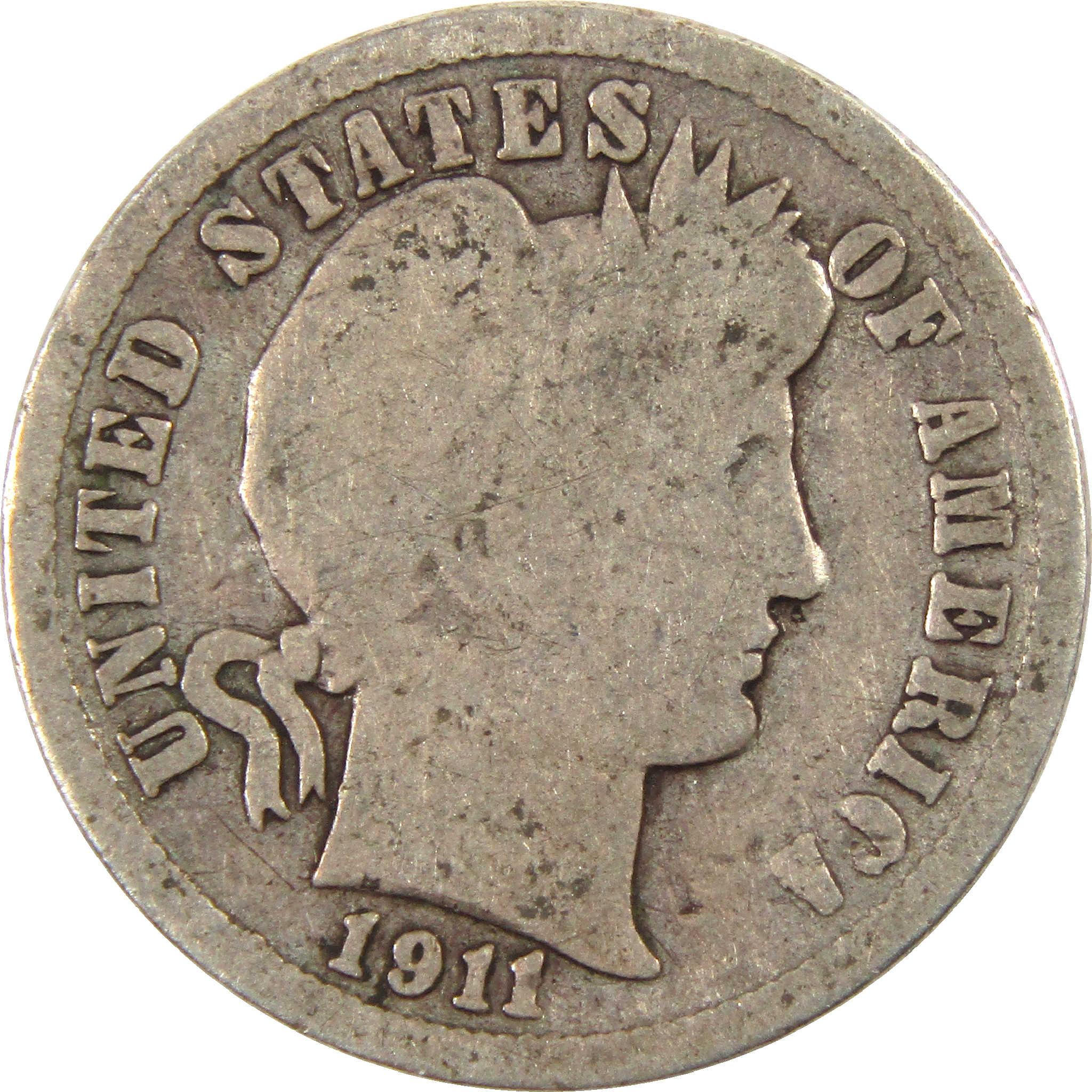 1911 D Barber Dime Circulated Silver 10c Coin Collectible
