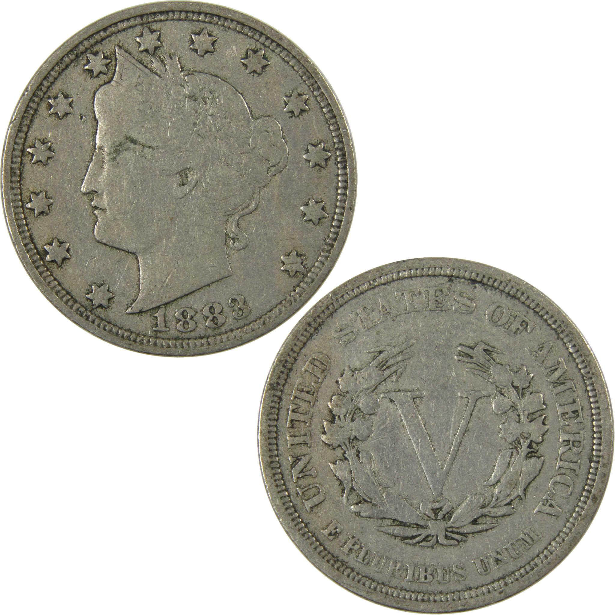 1883 No Cents Liberty Head V Nickel F Fine 5c Coin SKU:I27230