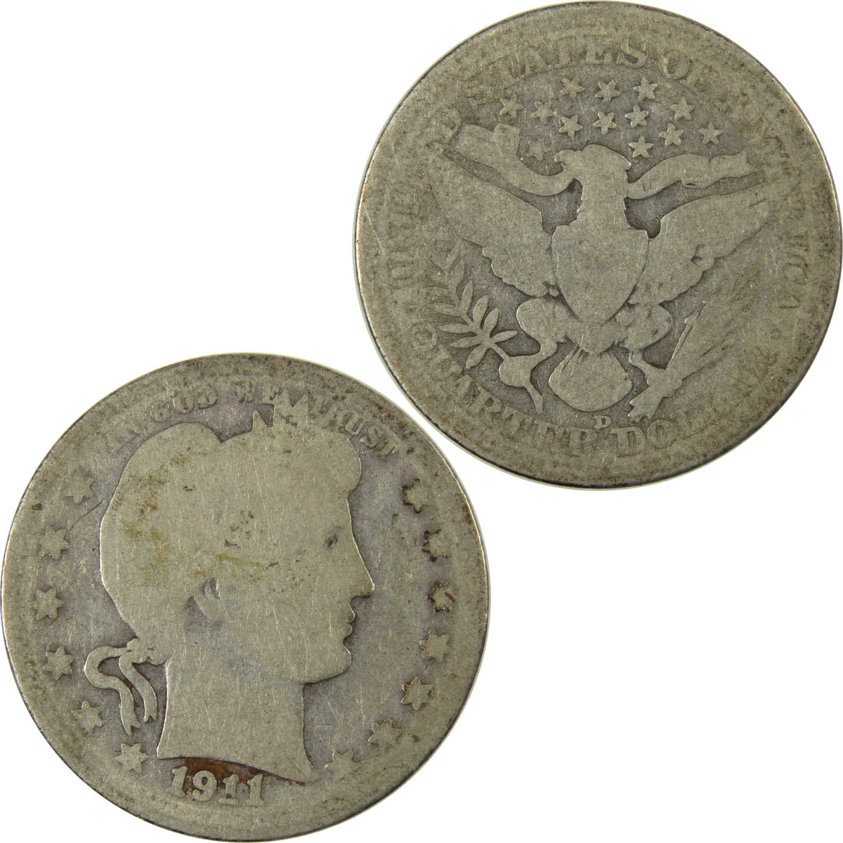 1911 D Barber Silver Quarter AG About Good Details 25c Coin SKU:I28526