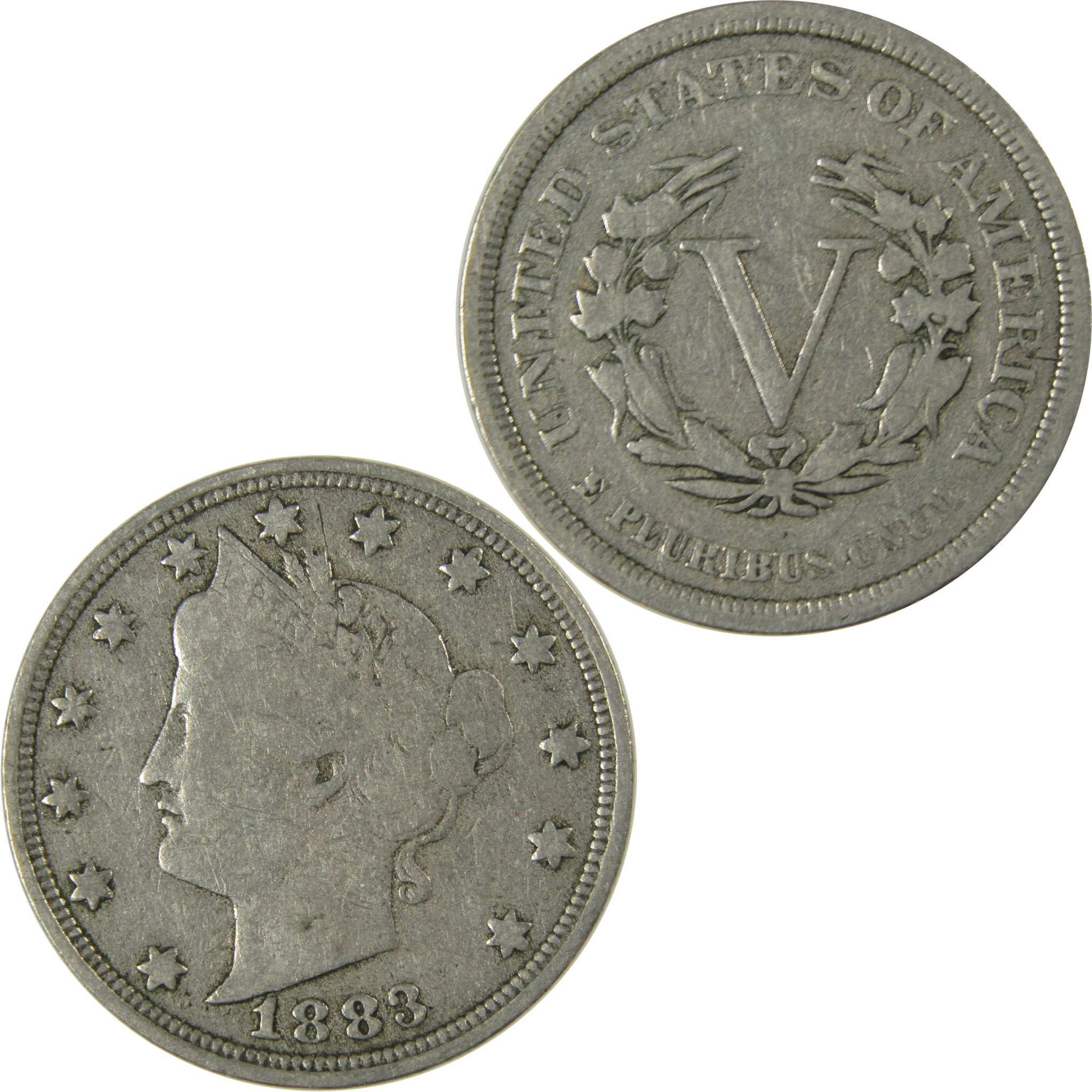1883 No Cents Liberty Head V Nickel F Fine 5c Coin SKU:I26505