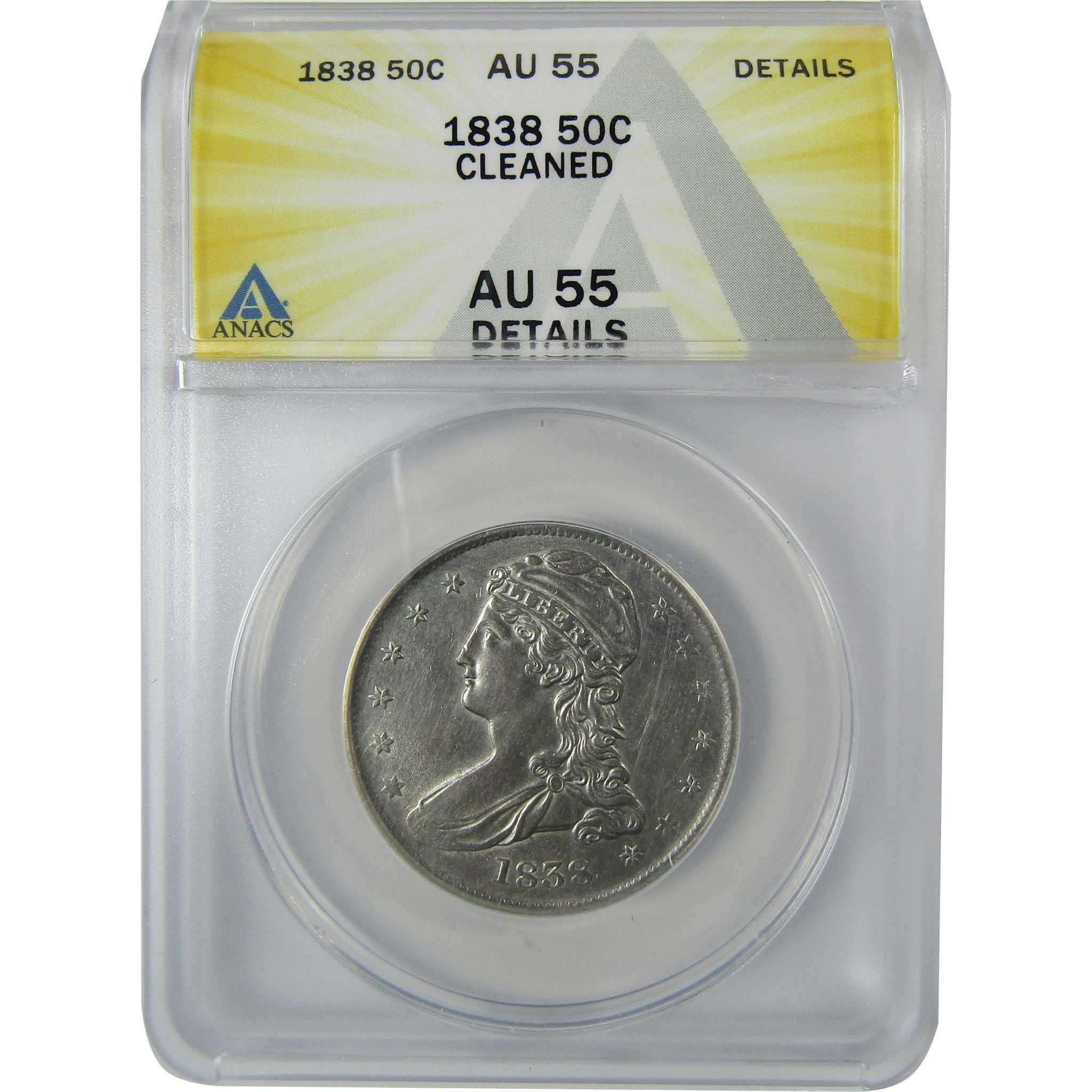 1838 Capped Bust Silver Half Dollar AU 55 Details ANACS SKU:CP802