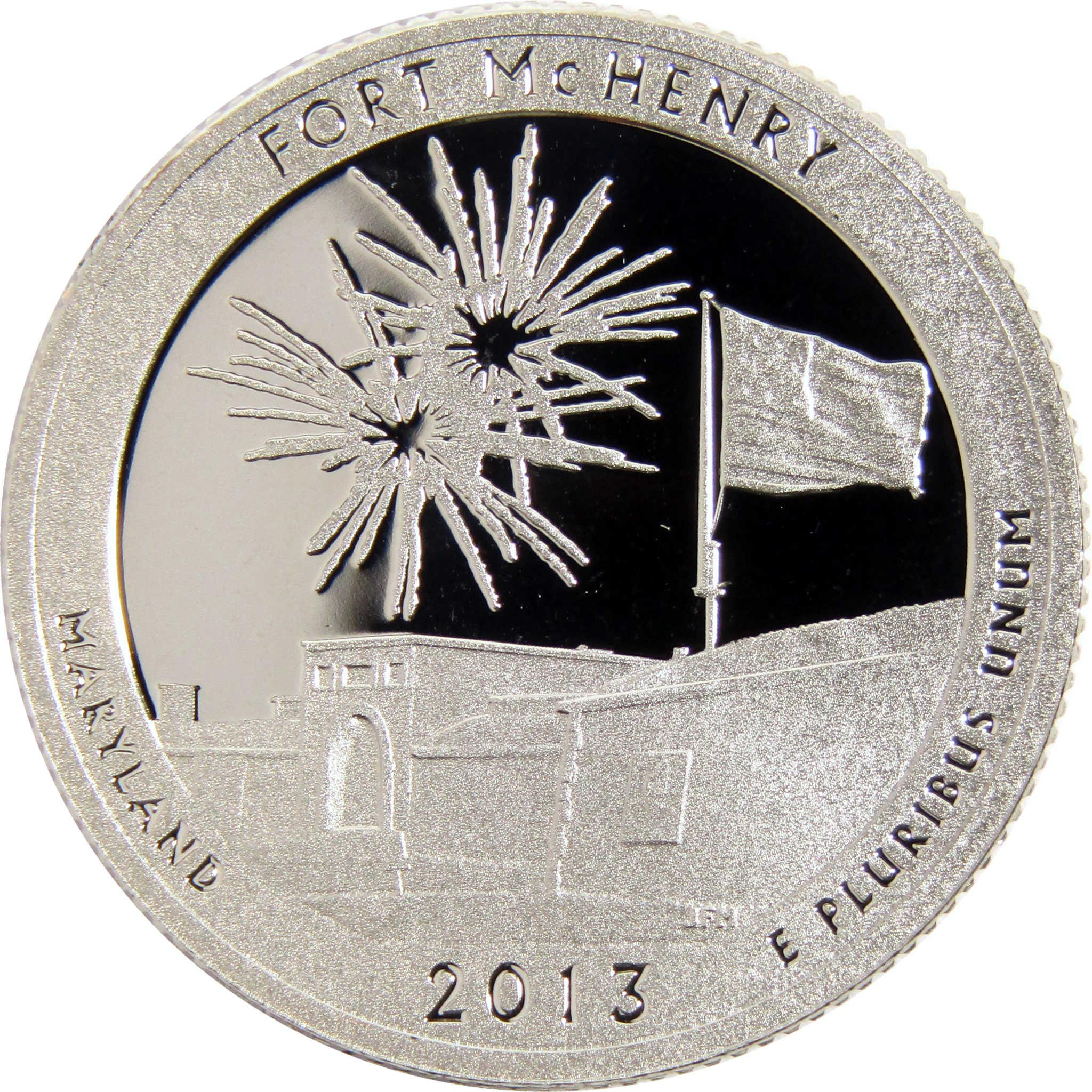 2013 Fort McHenry Maryland collectible coin with fireworks and flag design