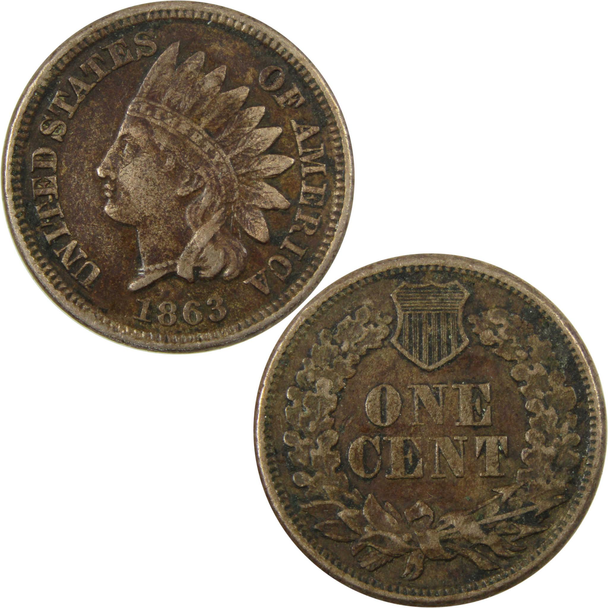 1863 Indian Head Cent VF Very Fine Details Penny 1c Coin SKU:CP1114