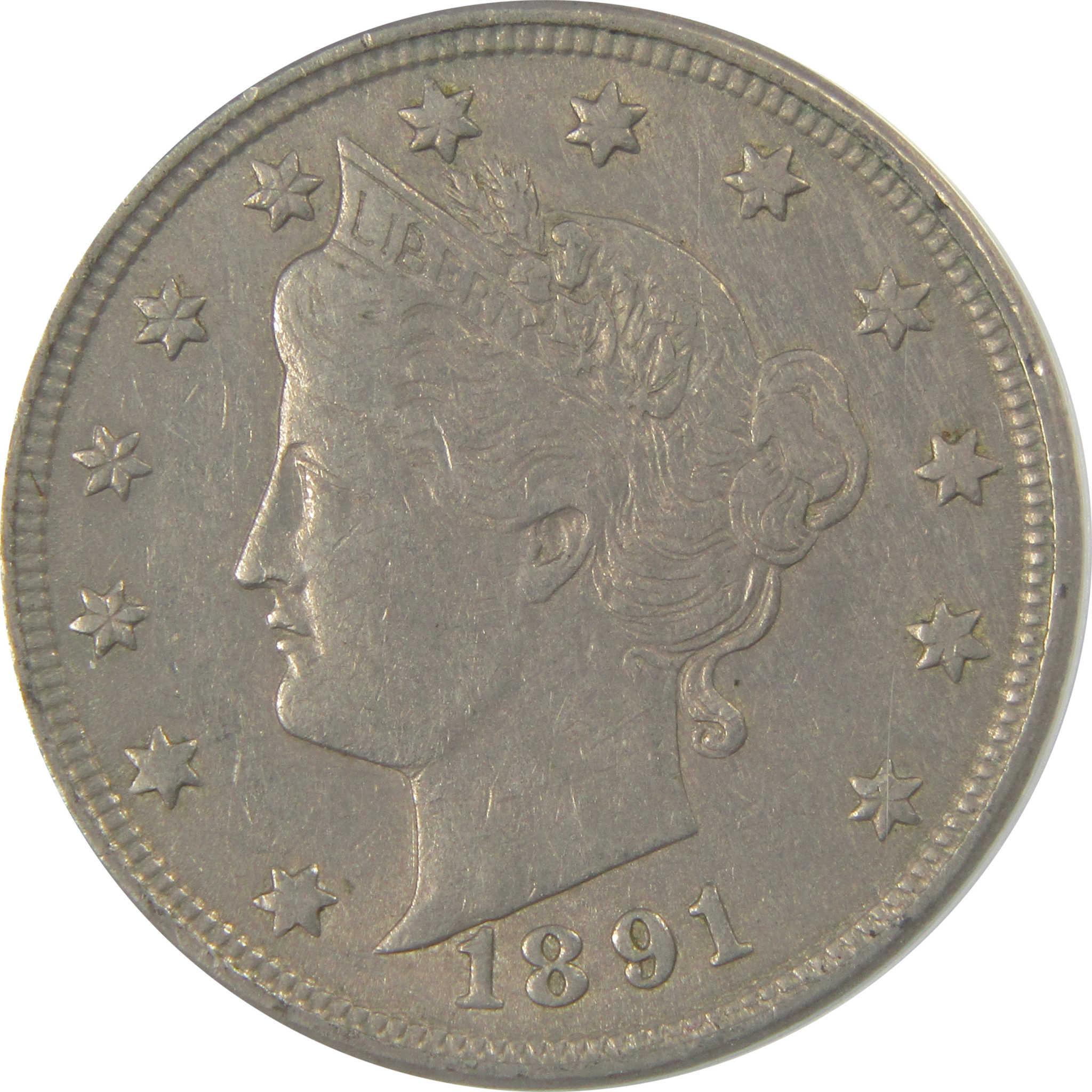 1891 Liberty Head V Nickel EF 45 Details ANACS 5c Coin SKU:I22313