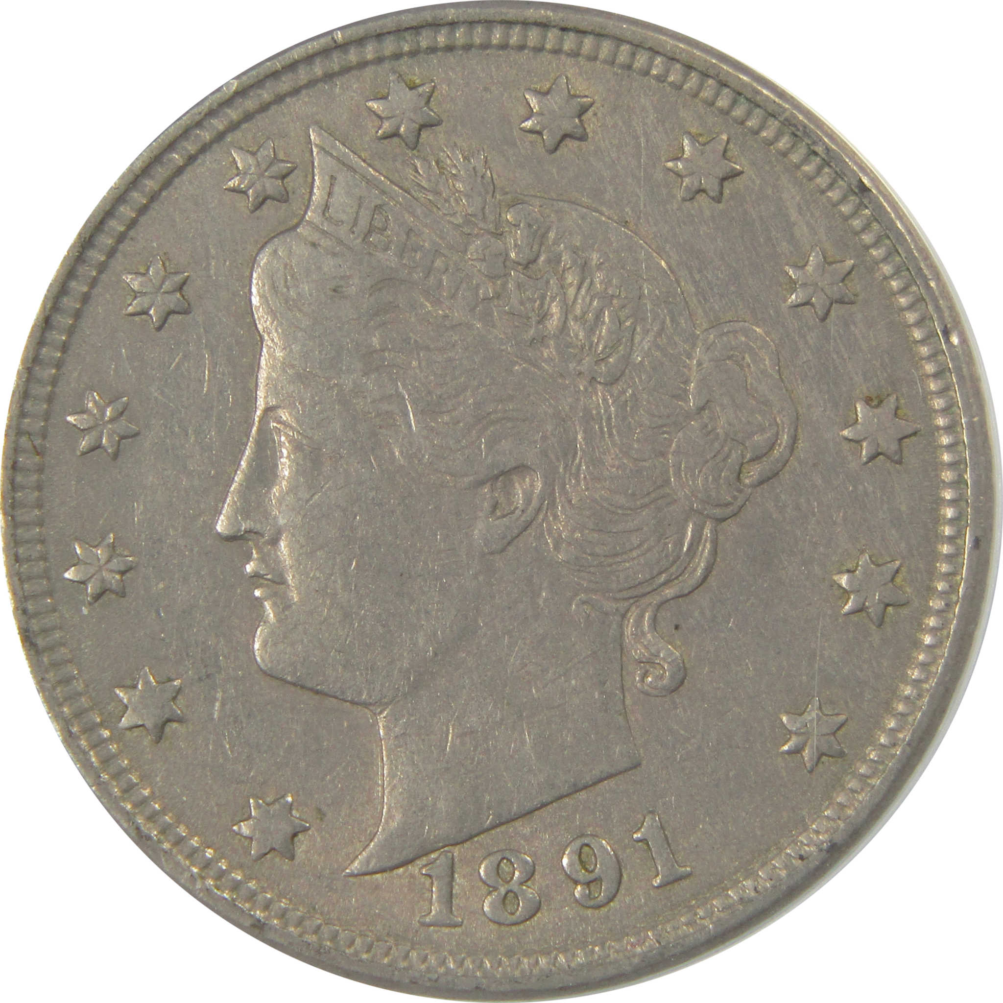 1891 Liberty Head V Nickel EF 45 Details ANACS 5c Coin SKU:I22313