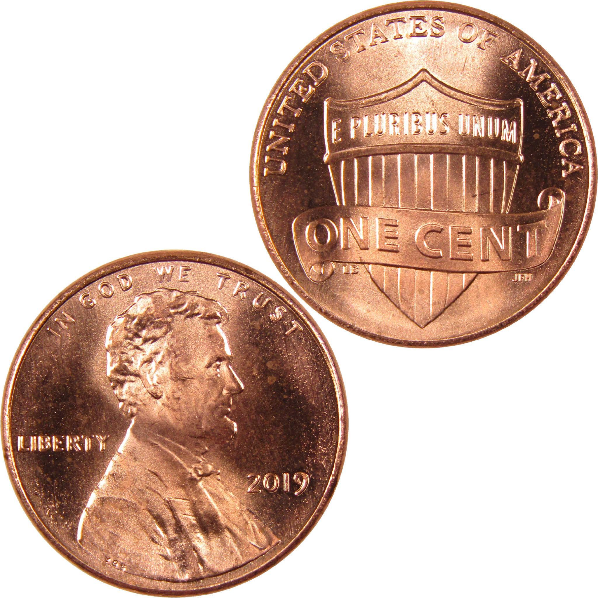 2019 Lincoln one cent penny obverse and reverse, collectible US coin, copper finish