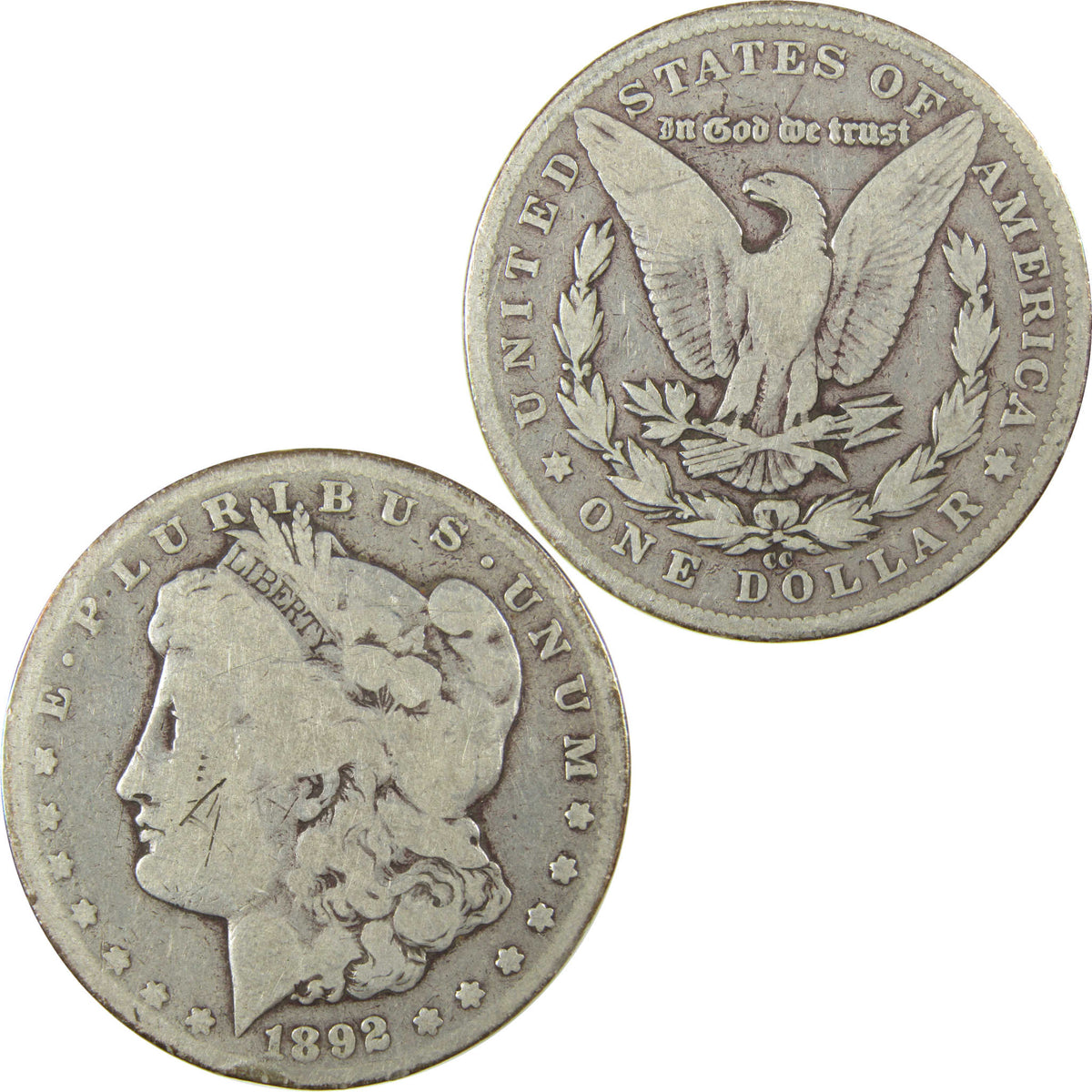1892 CC Morgan Silver Dollar VG Very Good Details $1 Coin SKU:CP1583 - Morgan coin - Morgan silver dollar - Morgan silver dollar for sale - Profile Coins & Collectibles