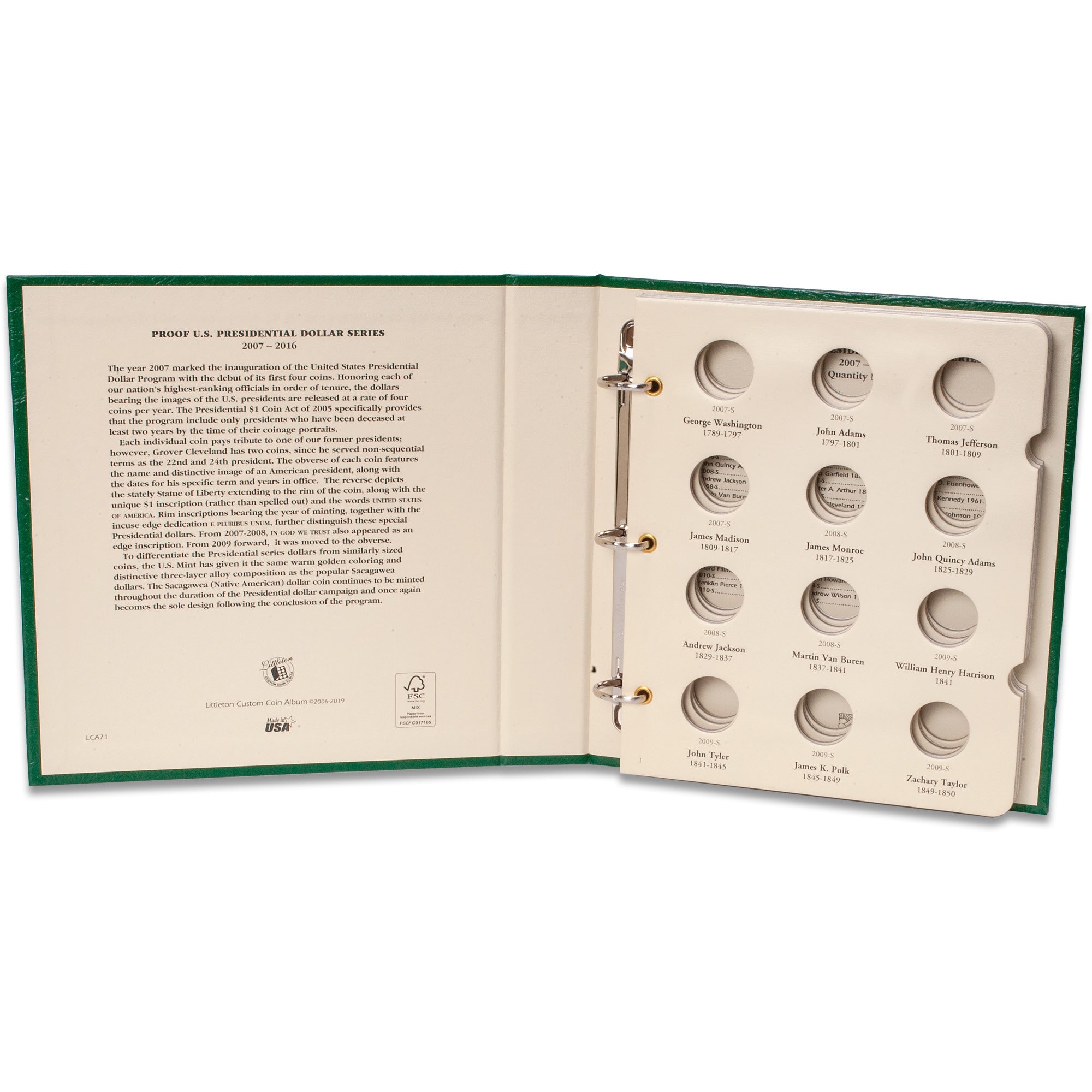 2007-2016 Presidential Dollar Proof Coin Album Littleton Coin Company
