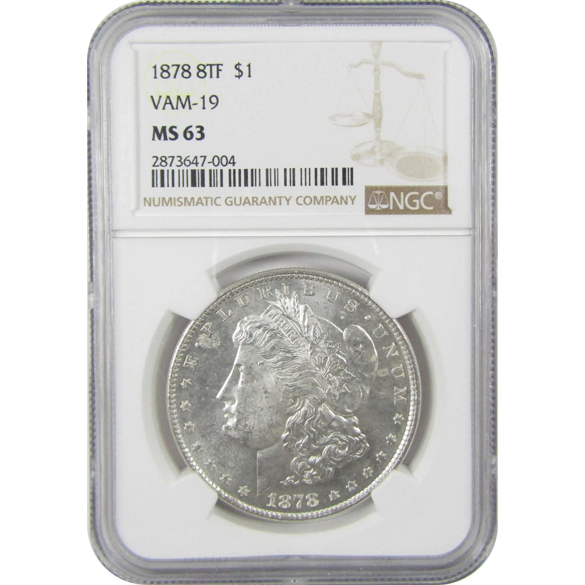 1878 8TF VAM-19 Morgan Silver Dollar MS 63 NGC Uncirculated SKU:I25084