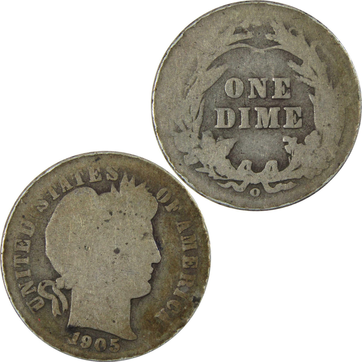 1905 O Micro O Barber Silver Dime G Good Details 10c Coin SKU:I26636
