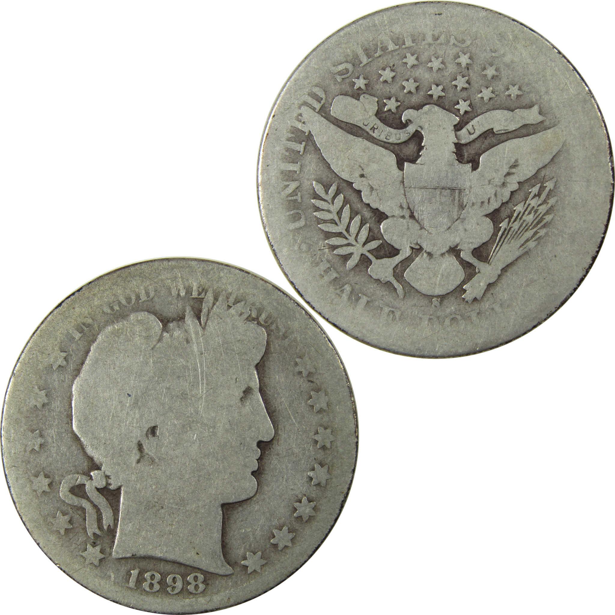 1898 S Barber Silver Half Dollar AG About Good 50c Coin SKU:I25962