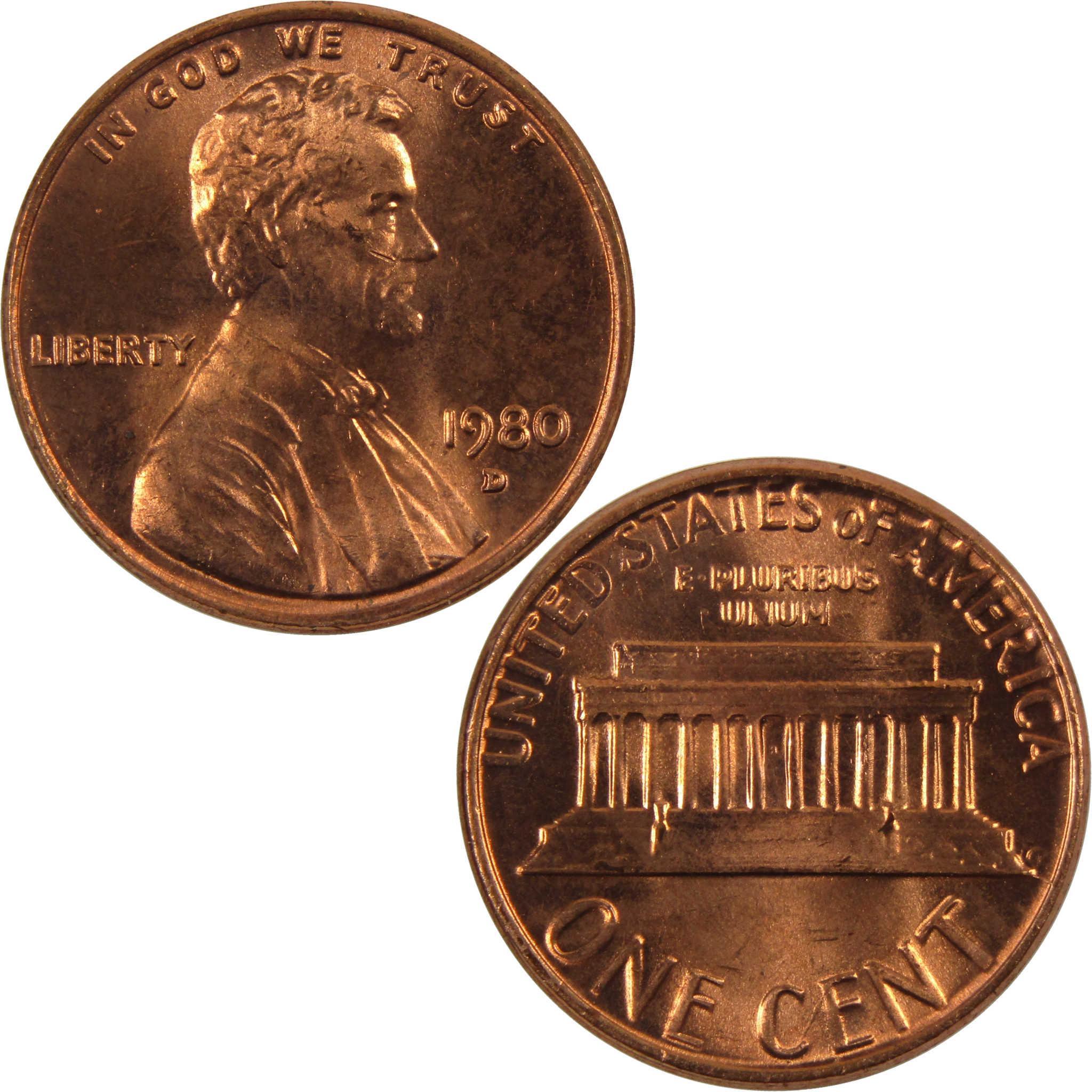 1980 D Lincoln Memorial Cent BU Uncirculated Penny 1c Coin