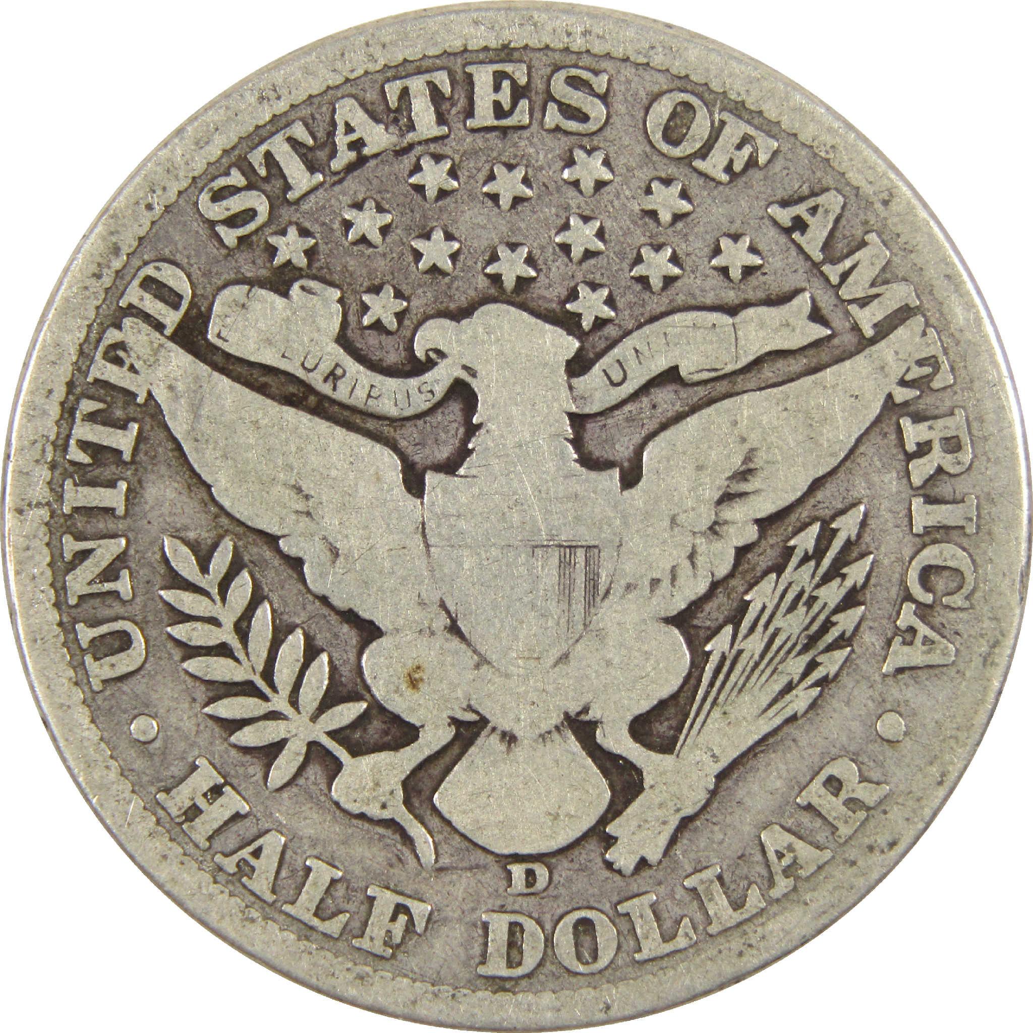 1907 D Barber Half Dollar G Good Silver 50c Coin