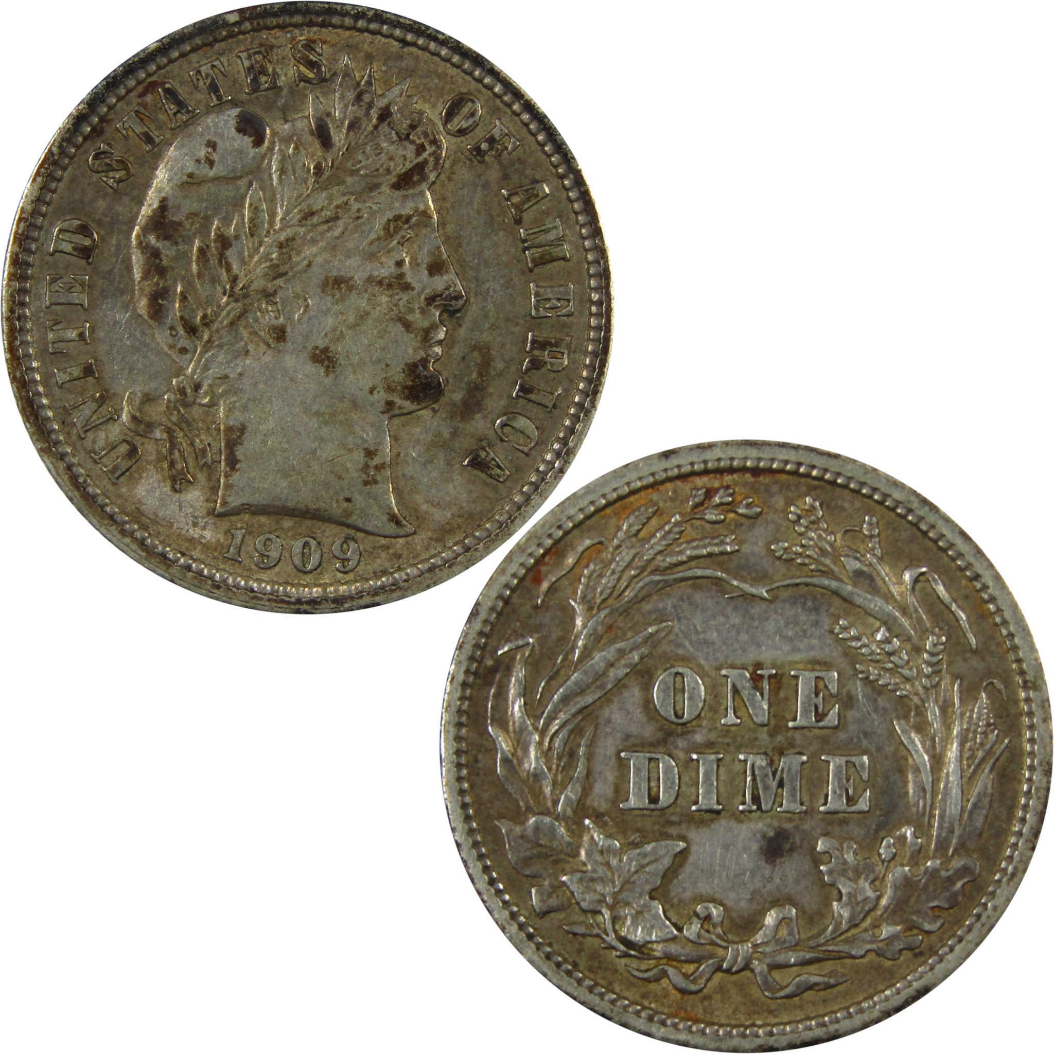 1909 Barber Silver Dime AU About Uncirculated 10c Coin SKU:CP1340