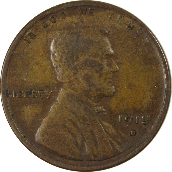 1913 S Lincoln Wheat Cent VF Very Fine Penny 1c Coin SKU:I28640