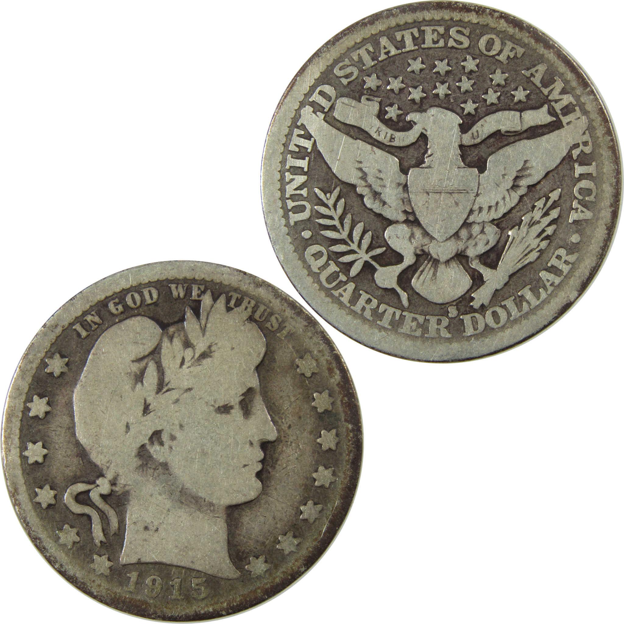 1915 S Barber Silver Quarter G Good Details 25c Coin SKU:I25788