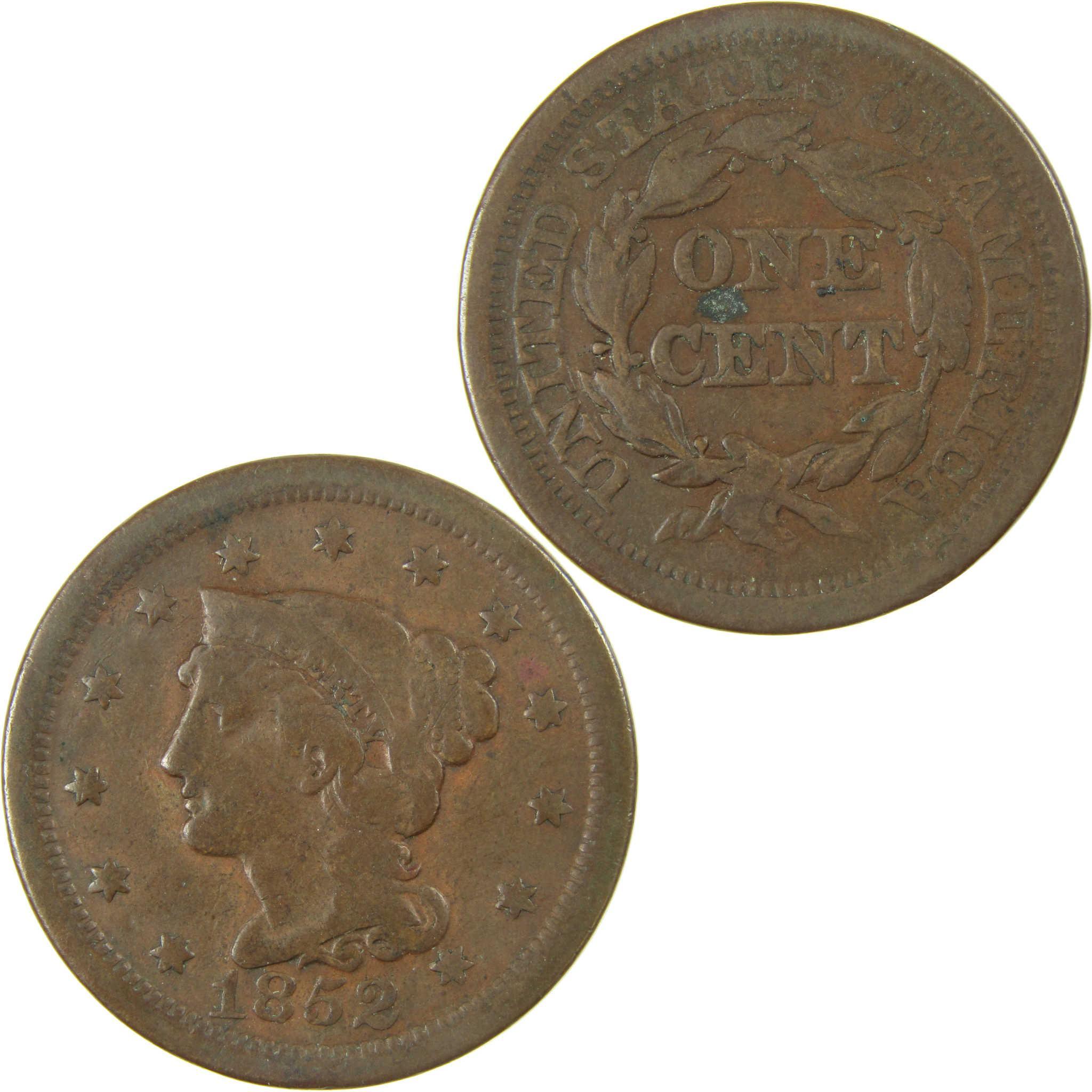 1852 Braided Hair Copper Large Cent VG Very Good Penny SKU:CP81
