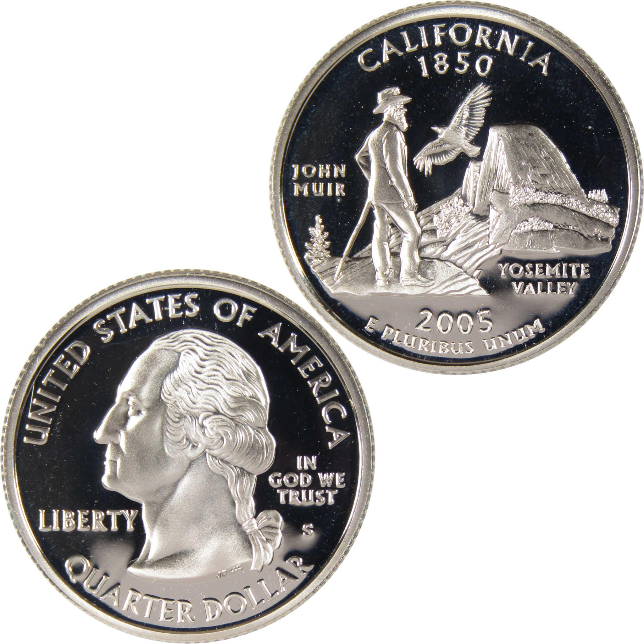 2005 California state quarter featuring John Muir, Yosemite Valley, and George Washington