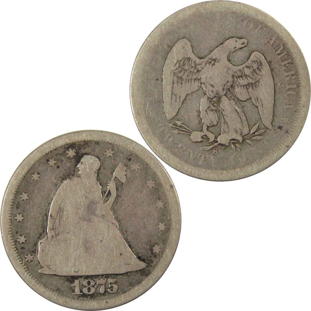 1875 S Seated Liberty Silver Twenty Cent Piece G Good Coin SKU:CP1714
